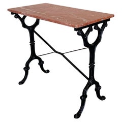 Antique French Solid Cast Iron French Scrolling Bistro Table with Pink Marble Top