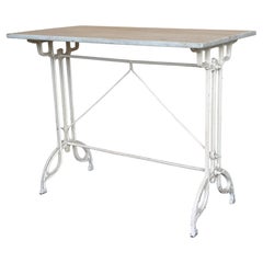 Table de bistrot française en fonte massive avec plateau en marbre blanc