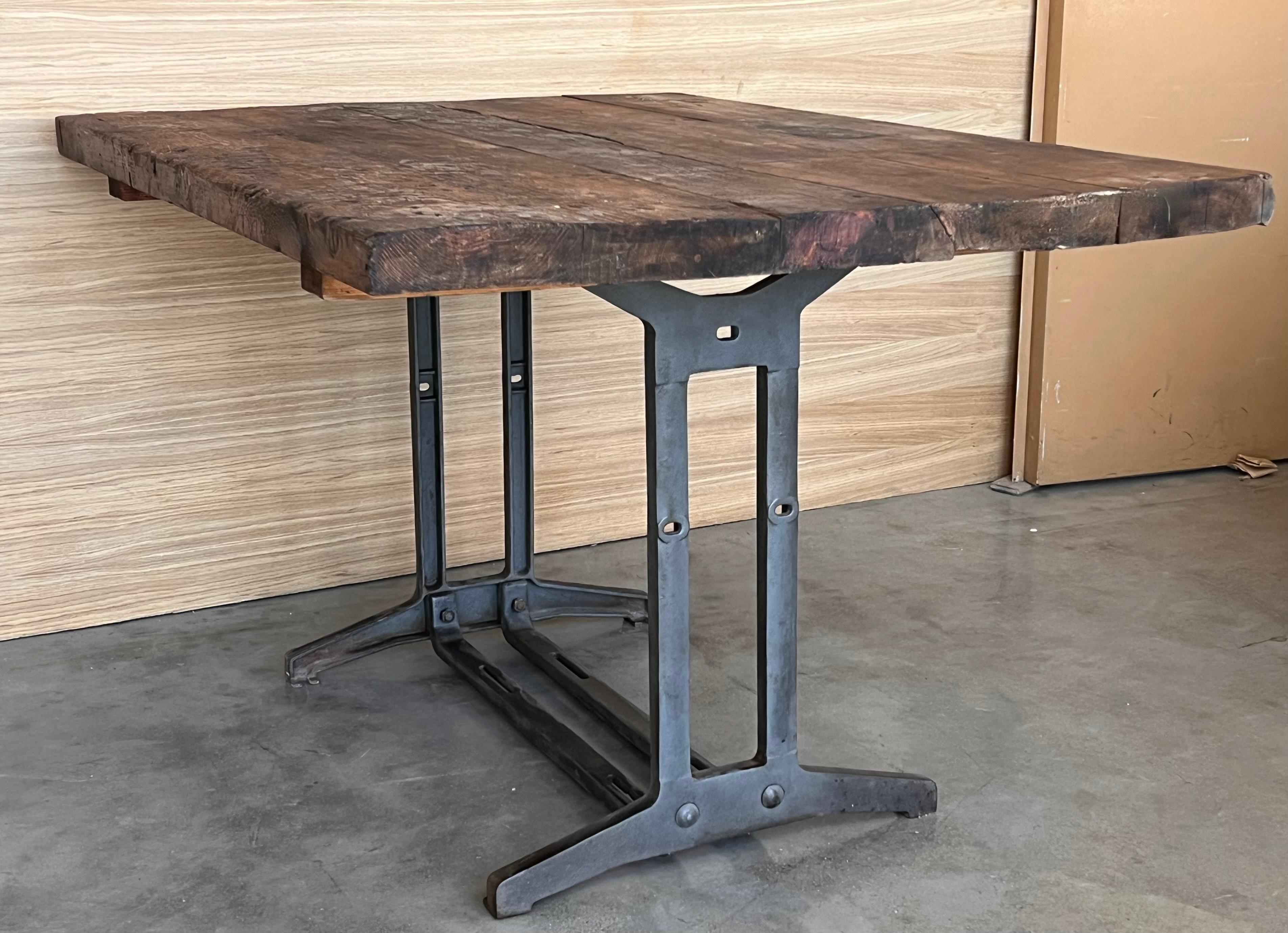 French Solid Cast Iron French Work Table with Wood Top For Sale 6