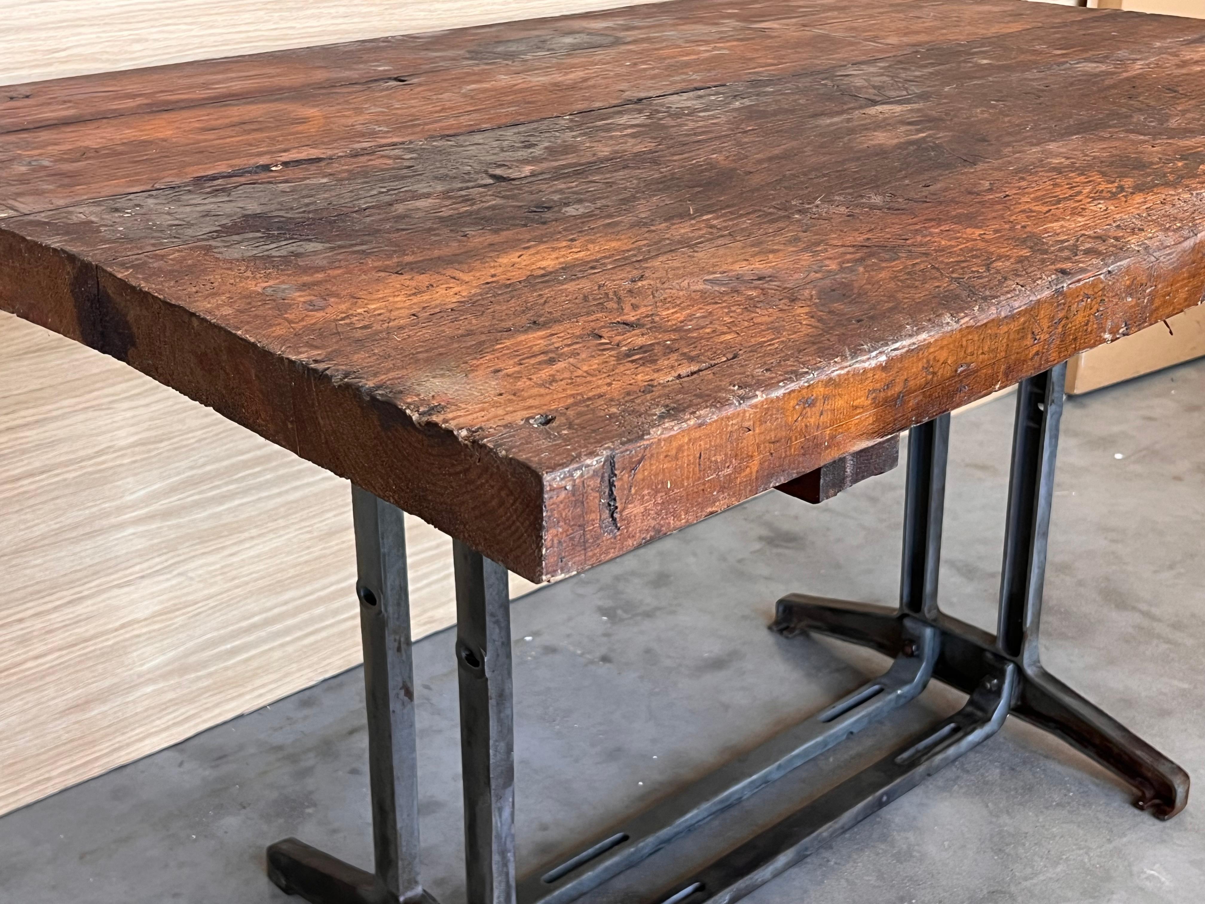 French Solid Cast Iron French Work Table with Wood Top For Sale 7