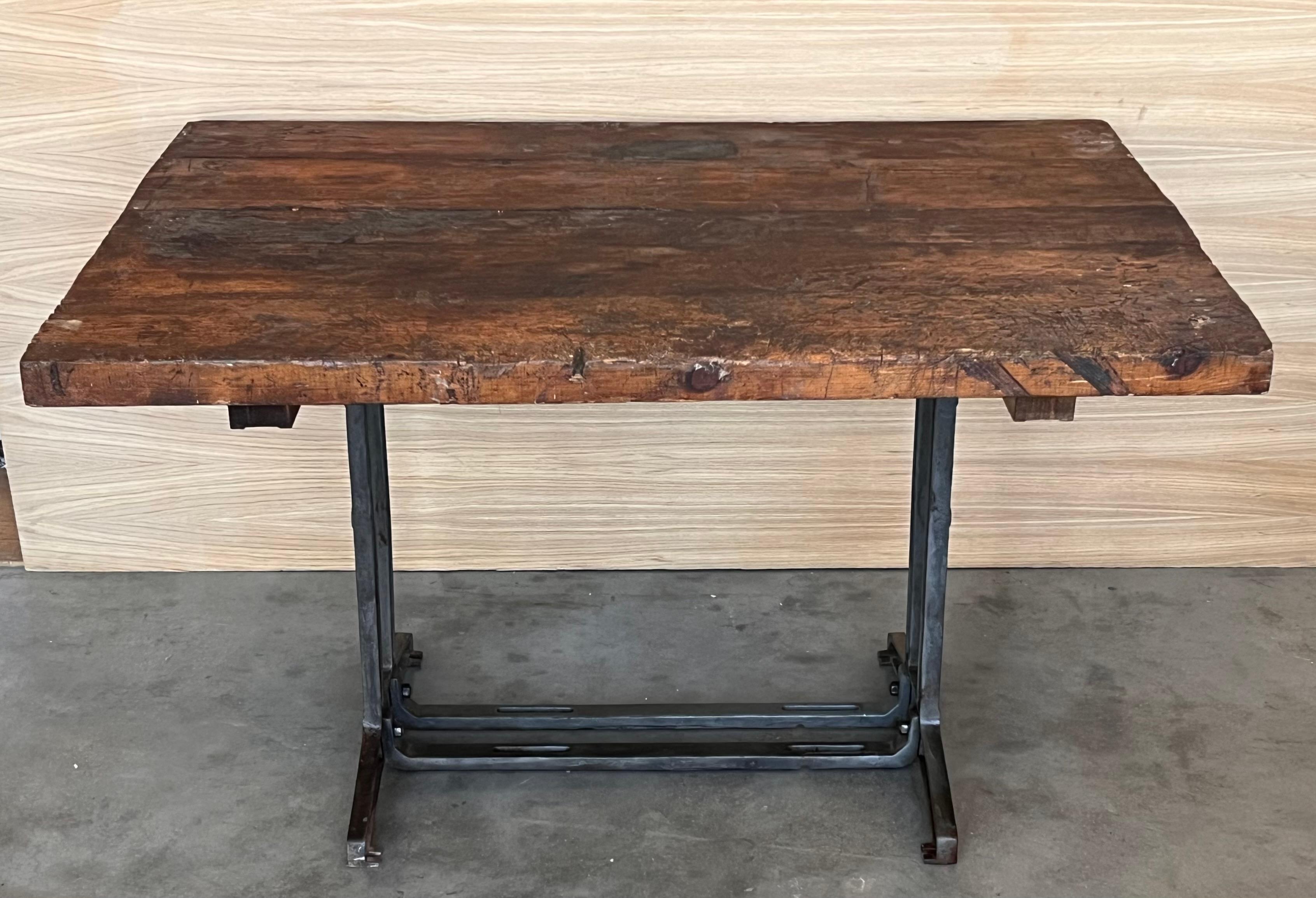 French Solid Cast Iron French Work Table with Wood Top In Good Condition For Sale In Miami, FL