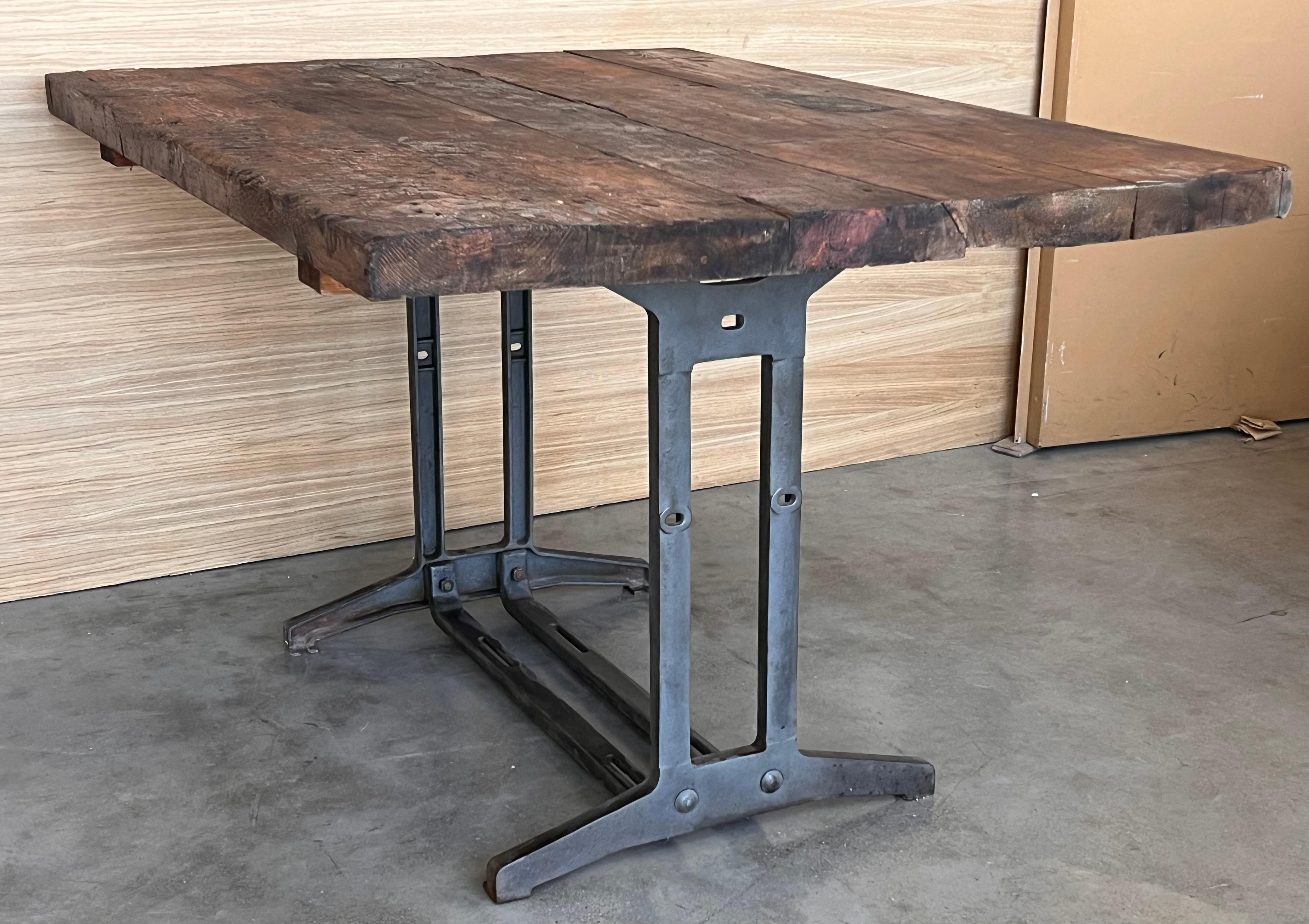 20th Century French Solid Cast Iron French Work Table with Wood Top For Sale