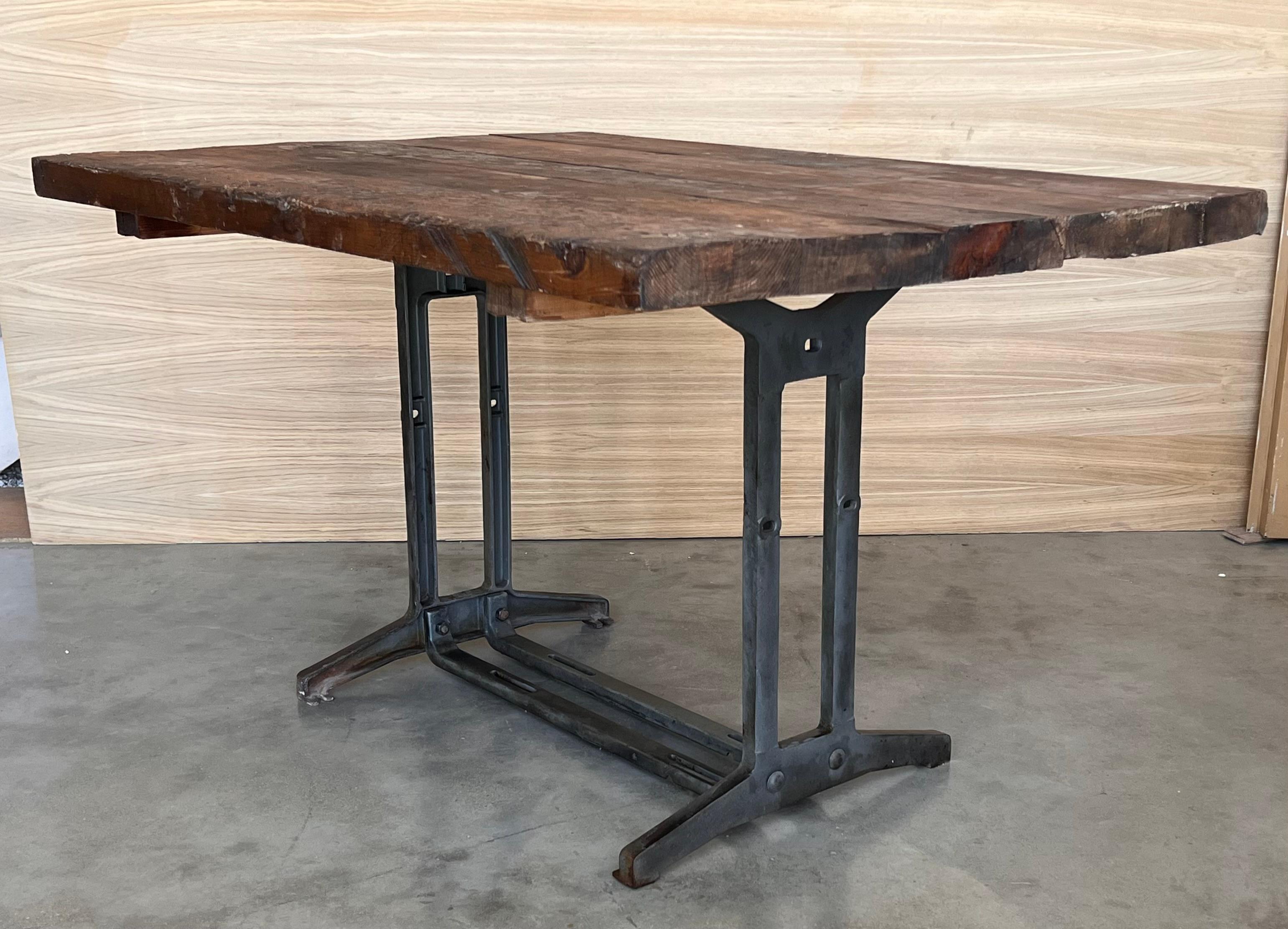 French Solid Cast Iron French Work Table with Wood Top For Sale 1