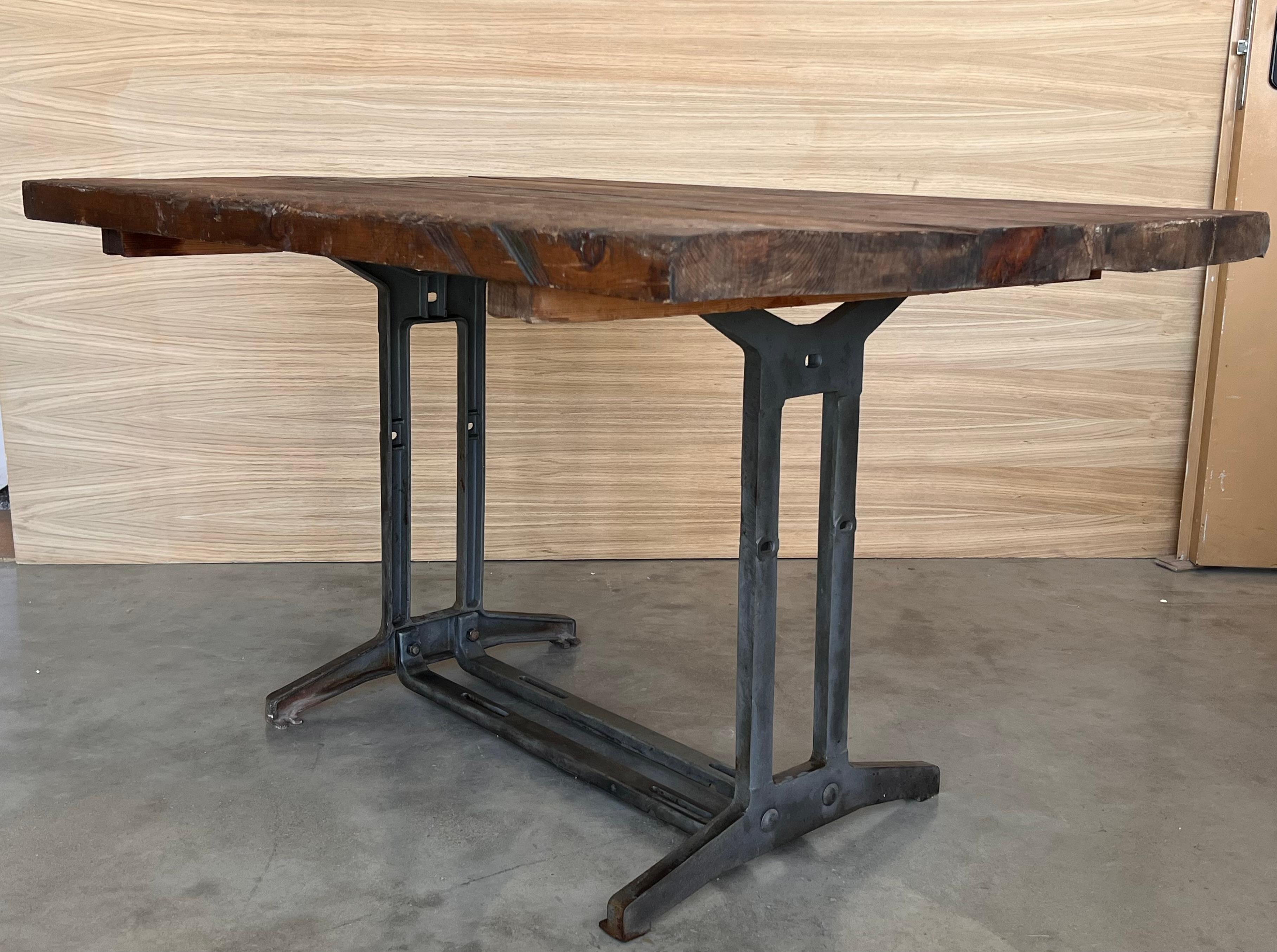 French Solid Cast Iron French Work Table with Wood Top For Sale 2