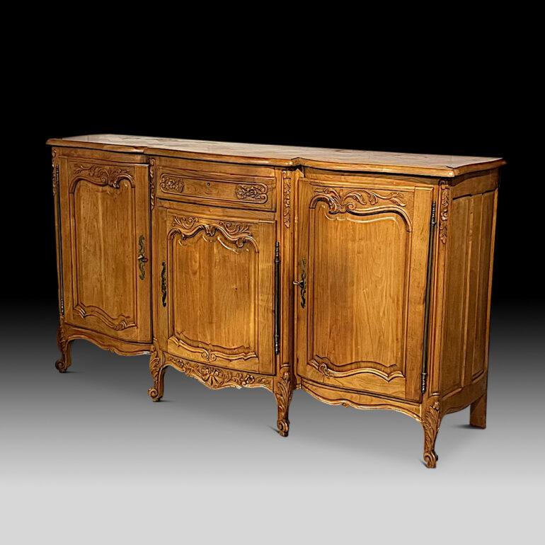 20th Century French Solid Cherry Louis XV Style Serpentine Front Buffet Sideboard