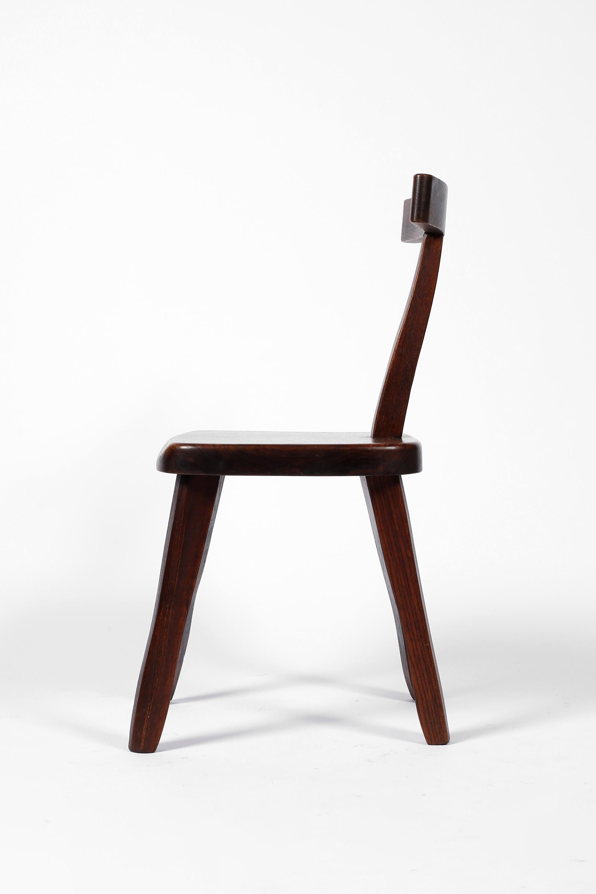 French Solid Elm Brutalist Mid Century T Back Dining Chairs For Sale 8