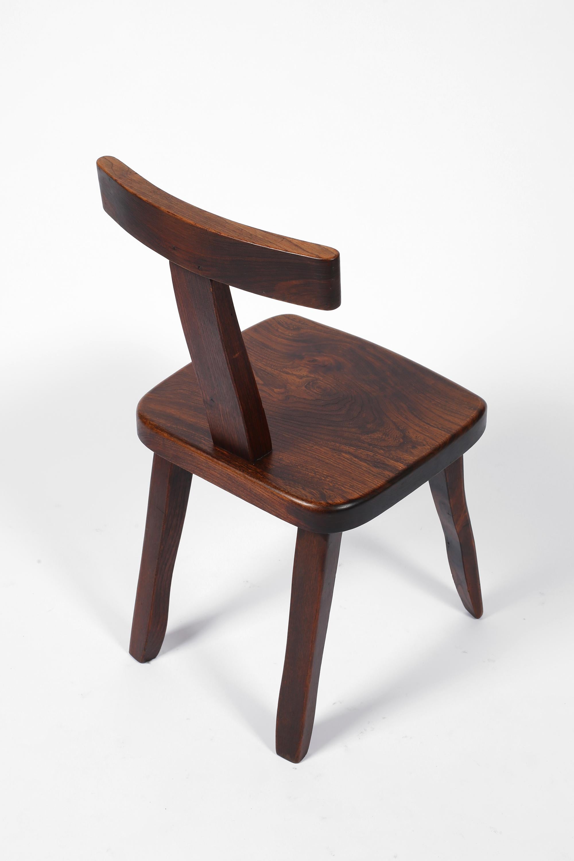 French Solid Elm Brutalist Mid Century T Back Dining Chairs For Sale 11