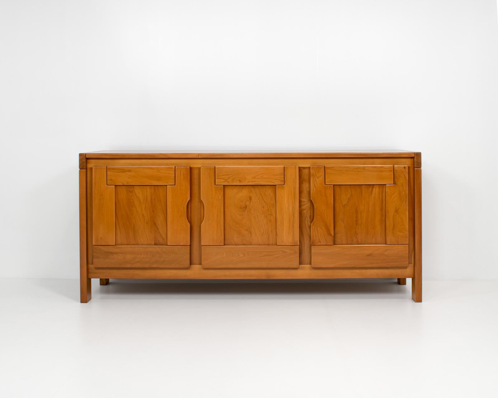 Mid-Century Modern French Solid Elm Sideboard by Maison Regain