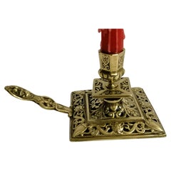 French Solid Embossed Brass Candle Holder, Candle Stick
