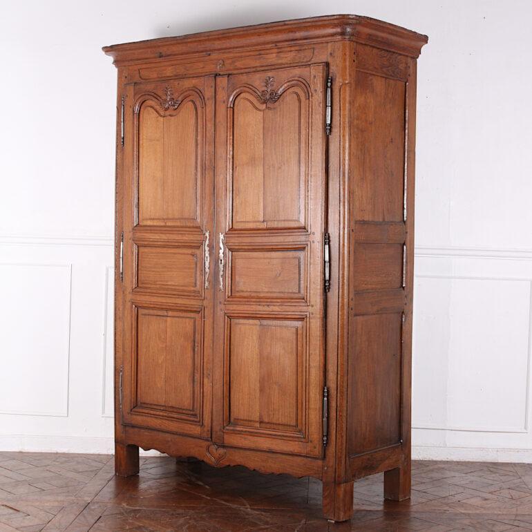 Hand-Carved 18th Century French Solid Oak Armoire from South of France.