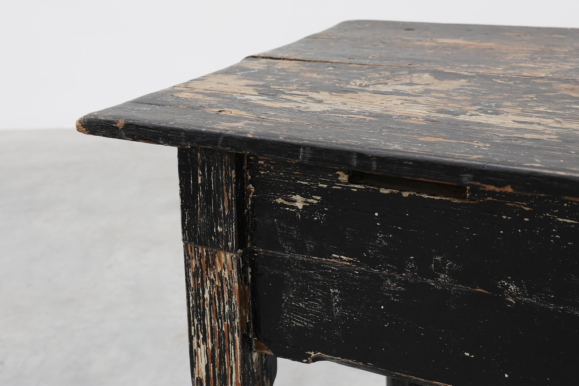 Hand-Crafted French solid oak black side table in wabi sabi style, ca. 1850 For Sale