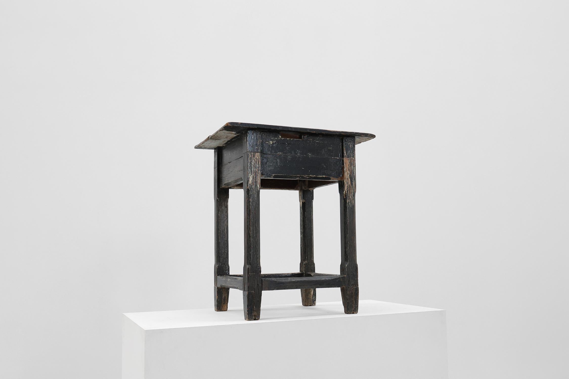 19th Century French solid oak black side table in wabi sabi style, ca. 1850 For Sale