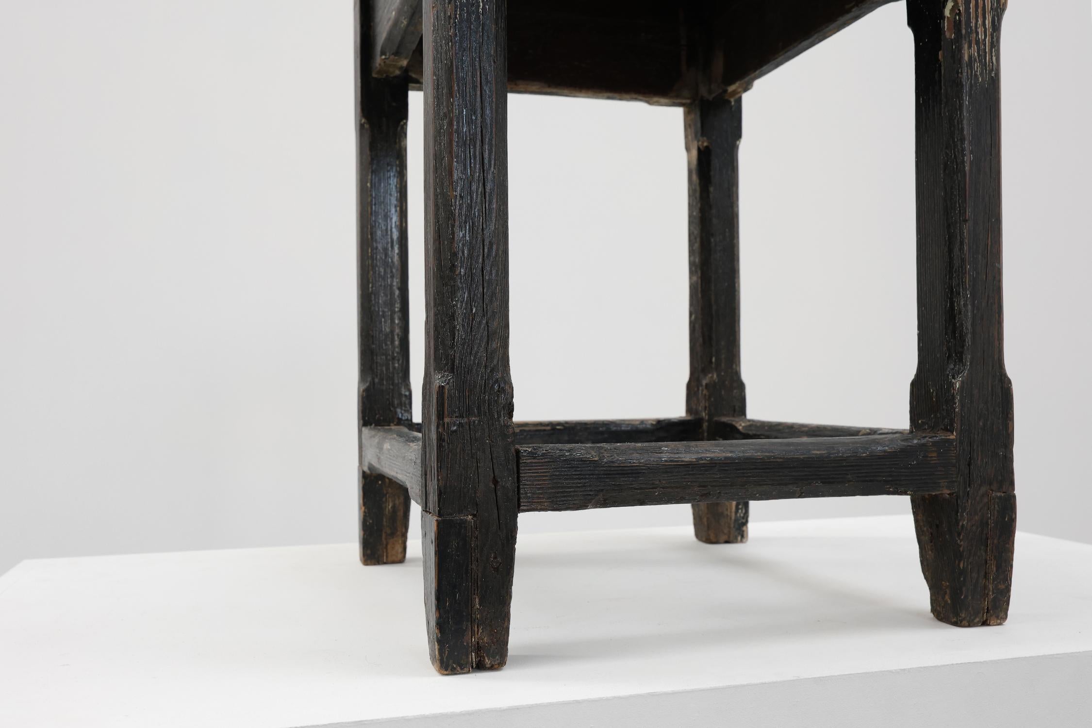 Oak French solid oak black side table in wabi sabi style, ca. 1850 For Sale