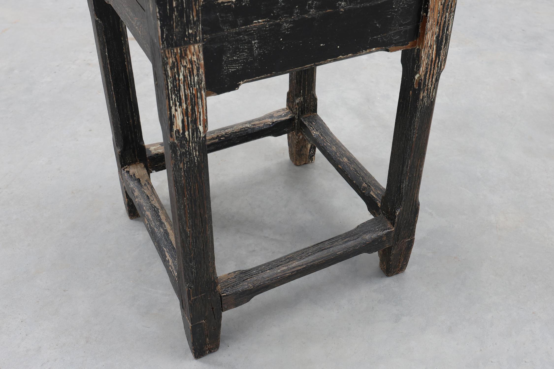 French solid oak black side table in wabi sabi style, ca. 1850 For Sale 2