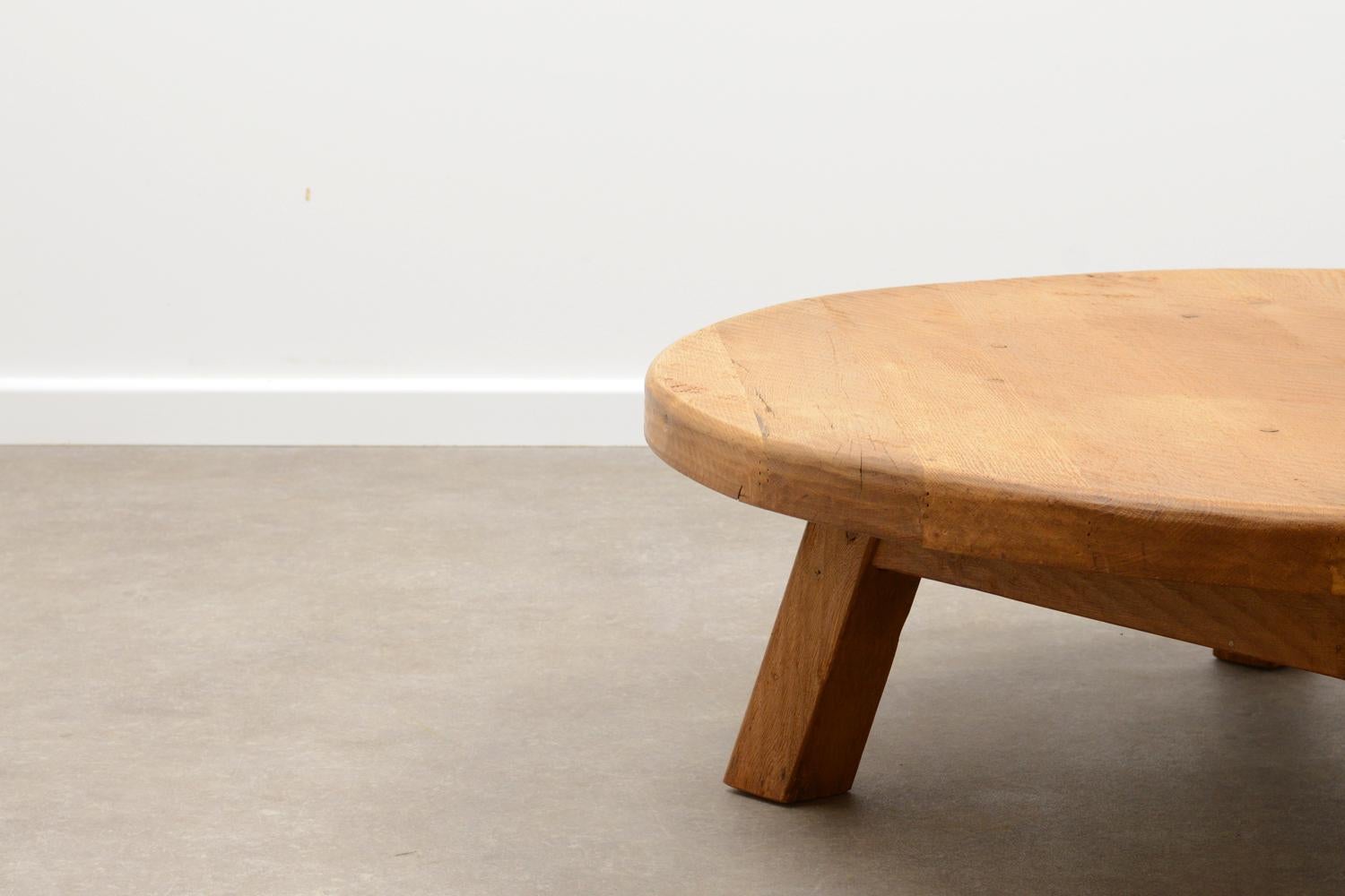 20th Century French Solid Oak Brutalist Coffee Table