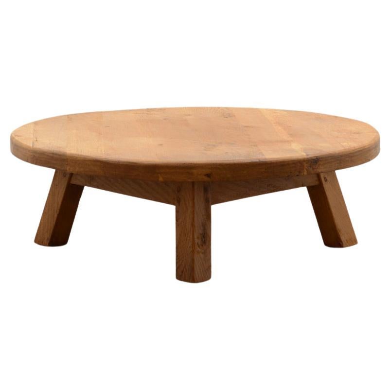French Solid Oak Brutalist Coffee Table
