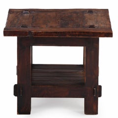 French Solid Oak Brutalist End Table, C. 1960.