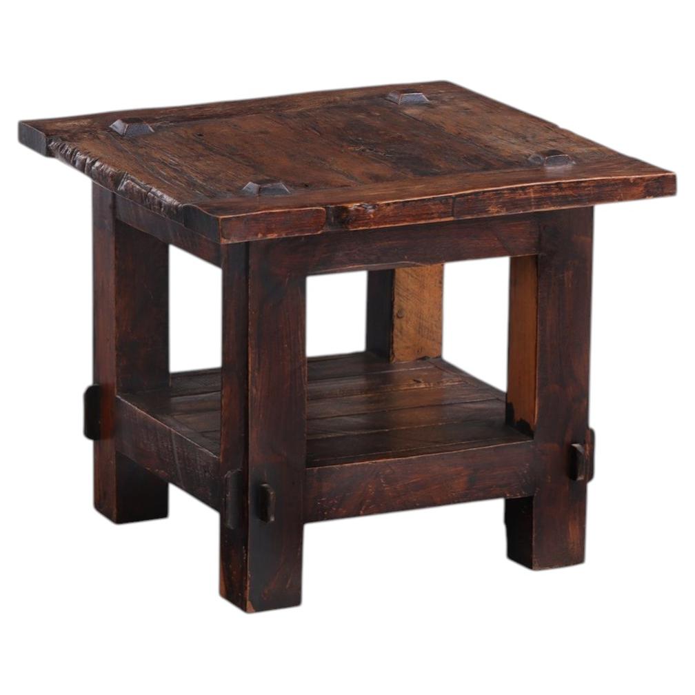 French Solid Oak Brutalist End Table, C. 1960.