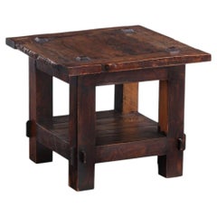 French Solid Oak Brutalist End Table, C. 1960.