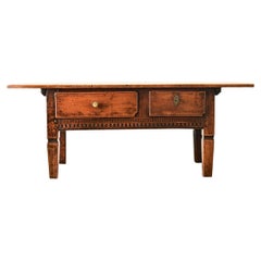 Used French Solid Oak Carved Coffee Table