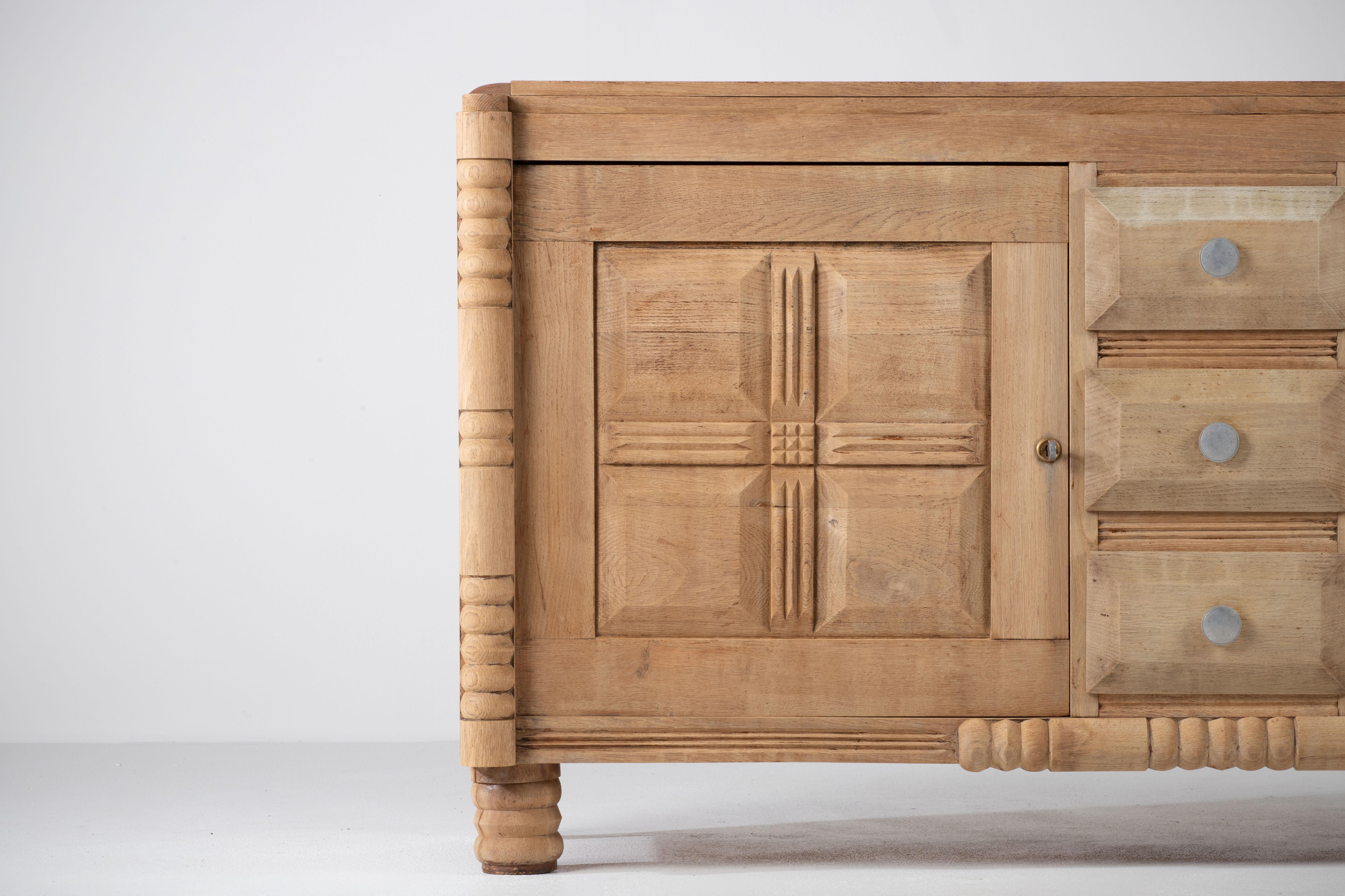 French Solid Oak Credenza, 1940s 5