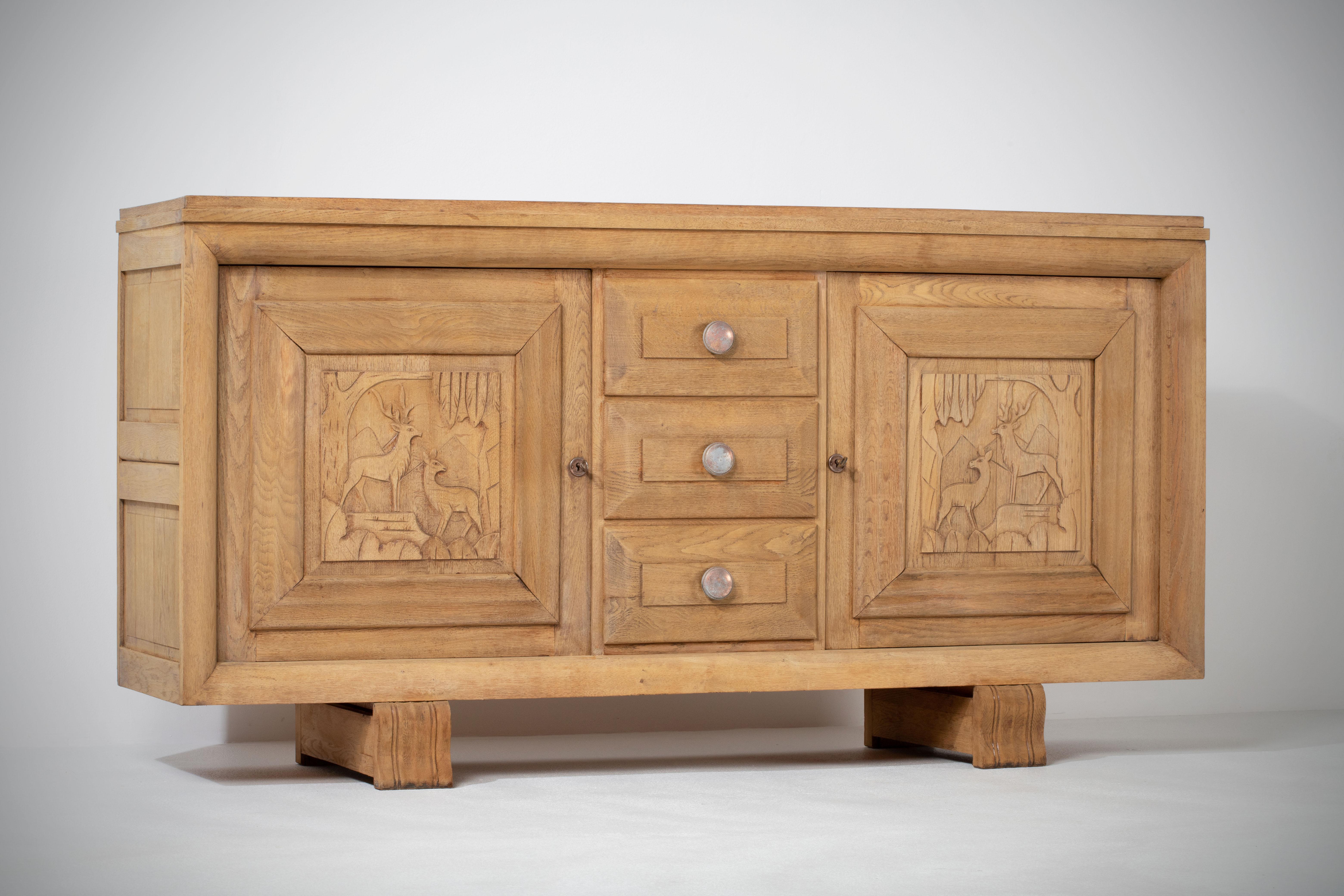 French, Solid Oak Credenza, 1940s For Sale 5