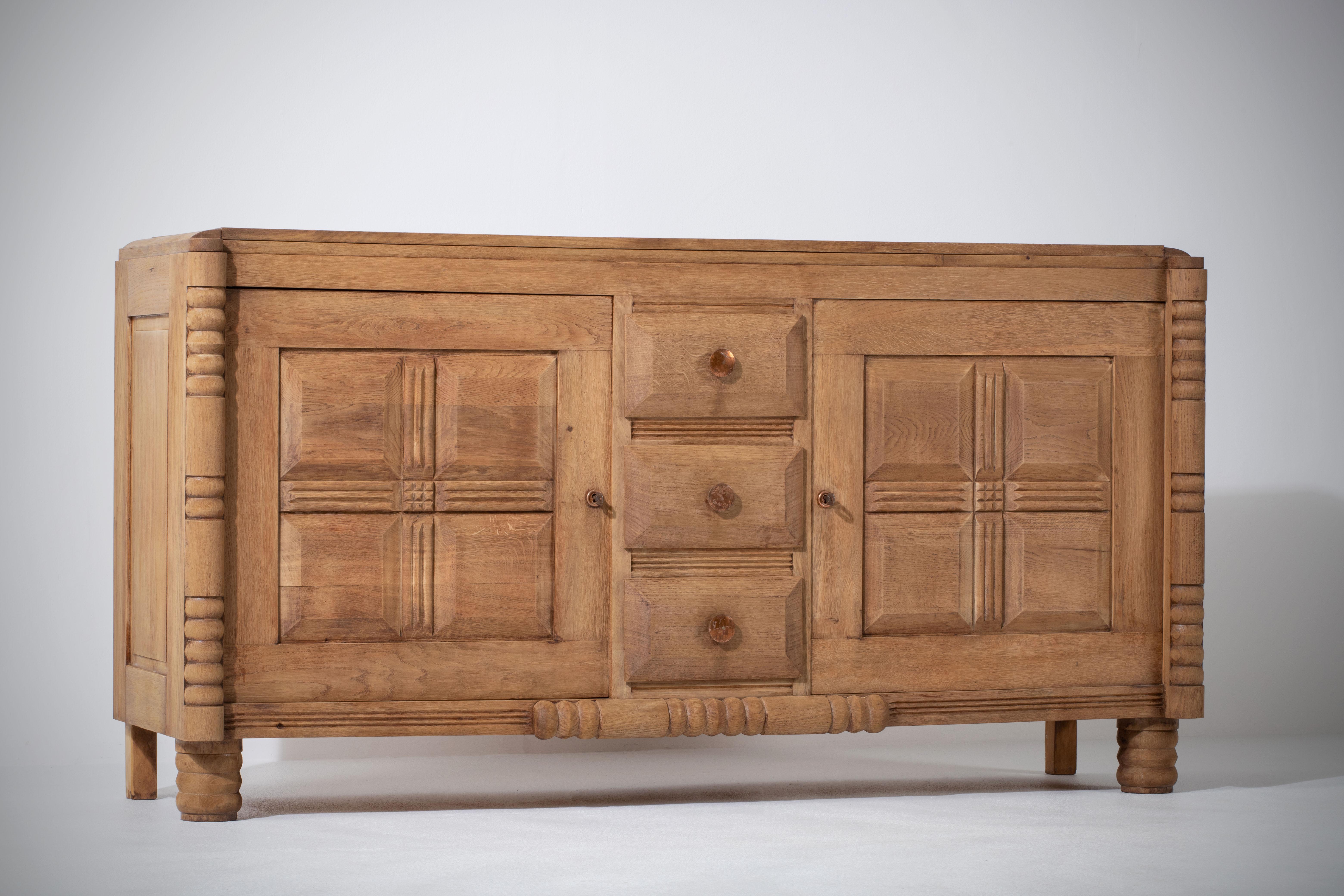 French Solid Oak Credenza, 1940s 5
