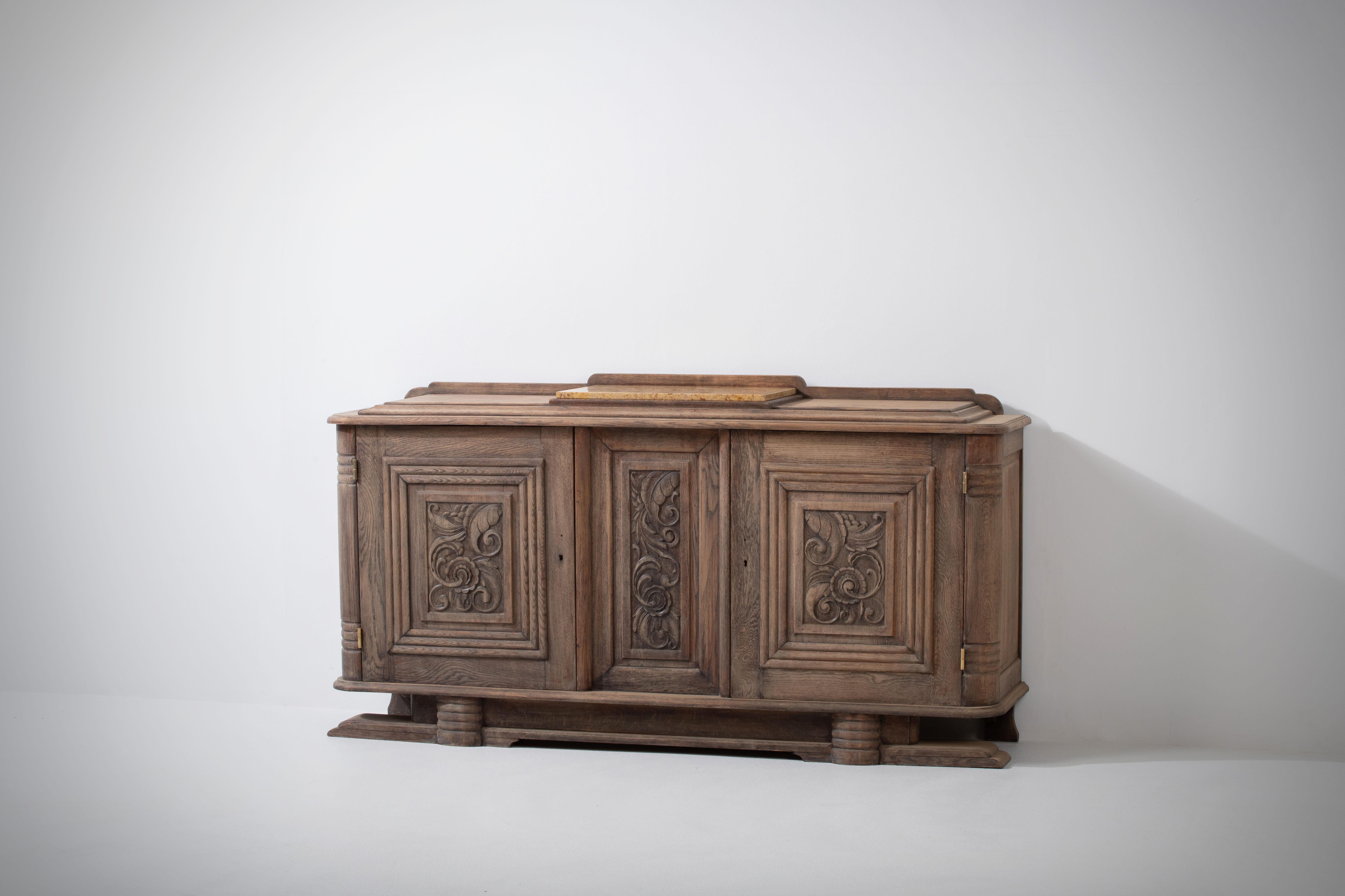 French Solid Oak Credenza, 1940s For Sale 5