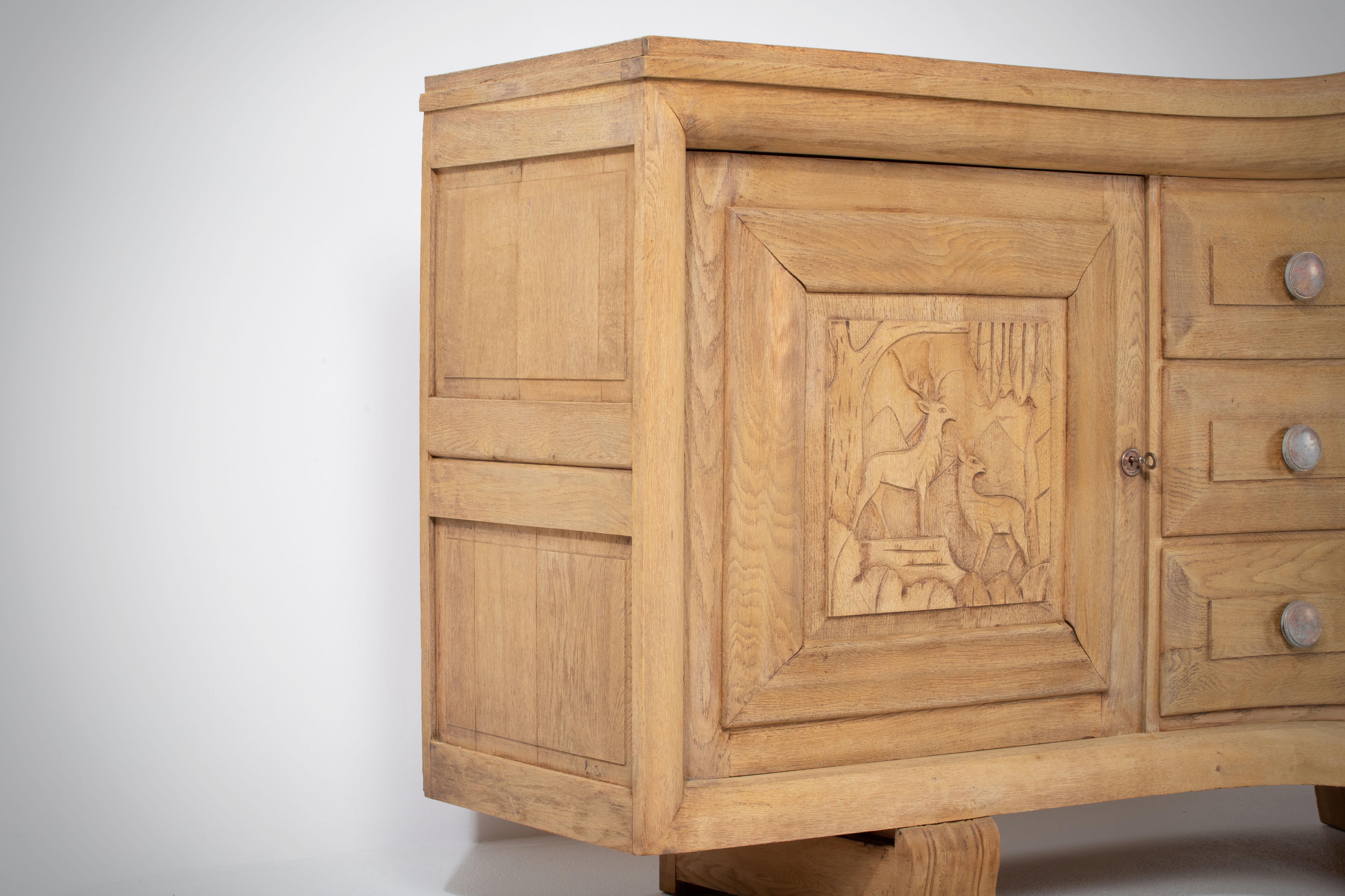 French, Solid Oak Credenza, 1940s For Sale 6