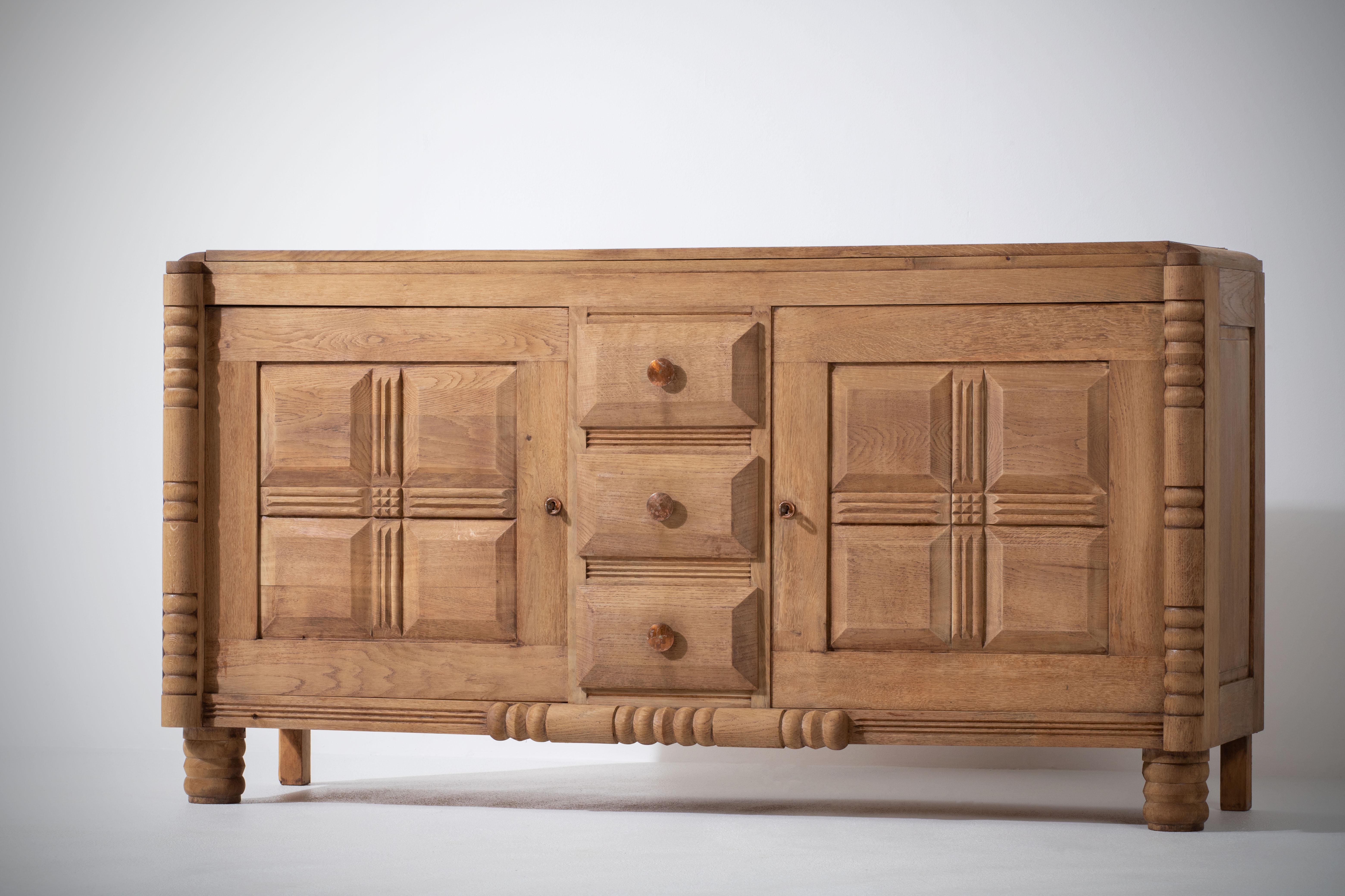 French Solid Oak Credenza, 1940s 6