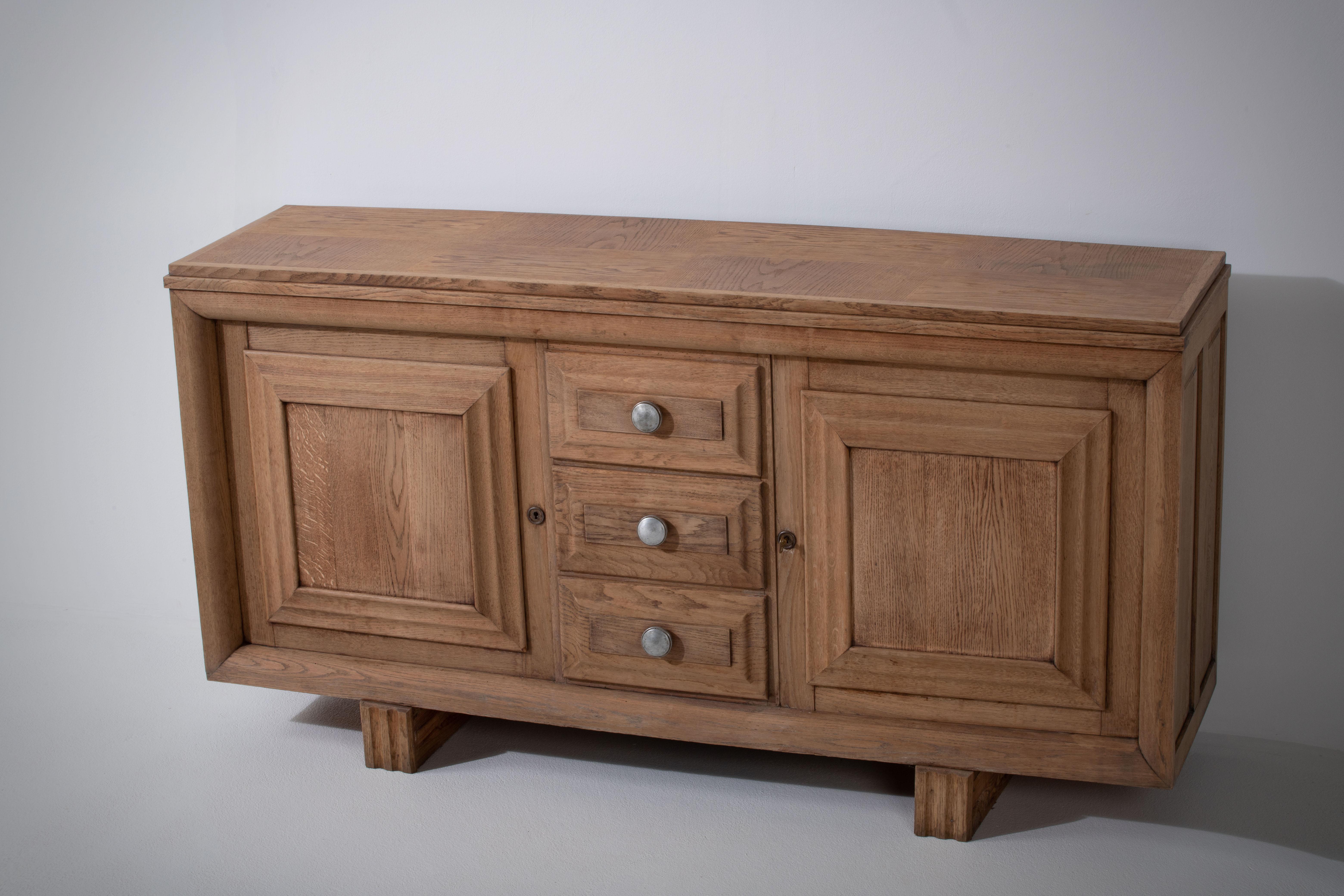 French, Solid Oak Credenza, 1940s 6