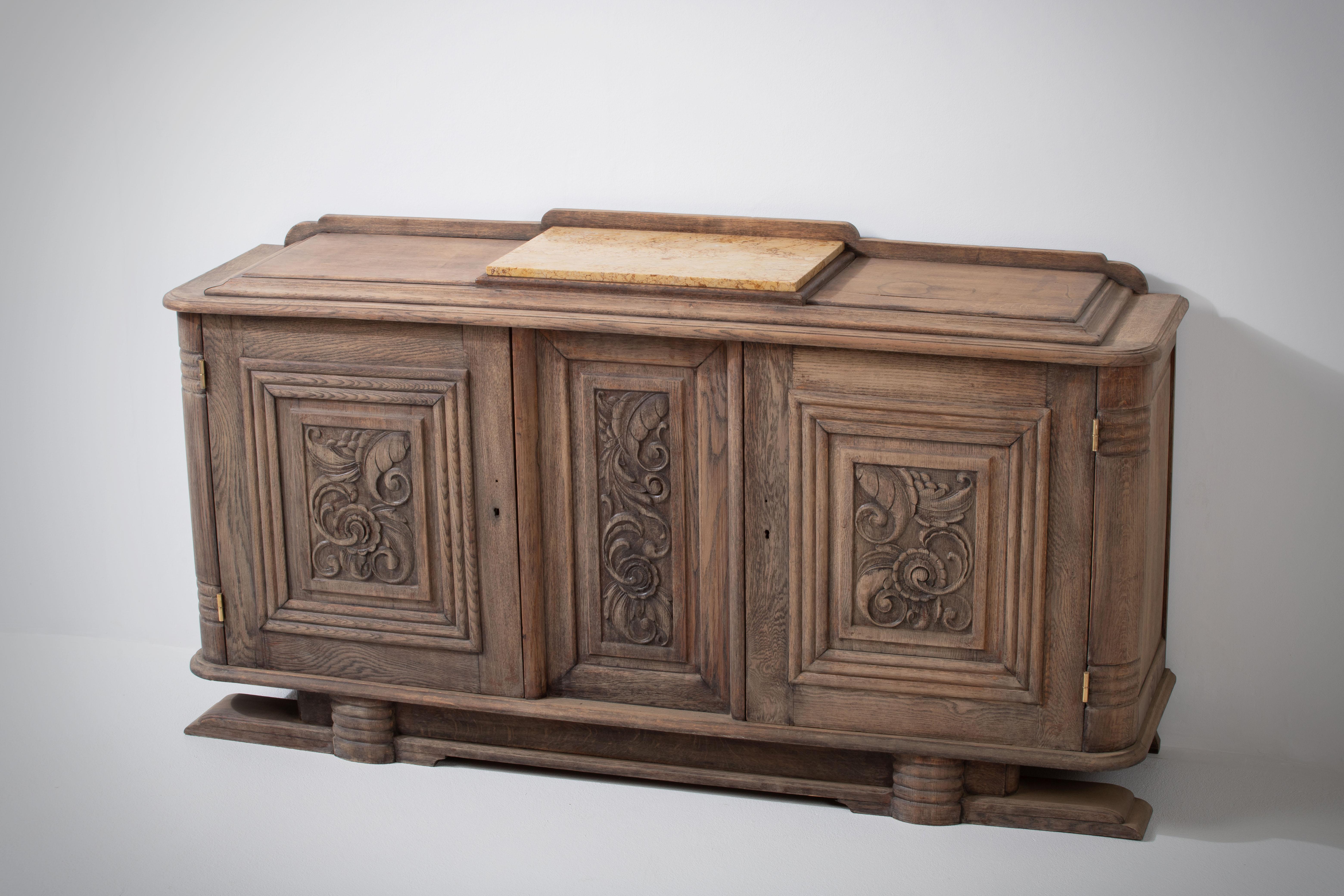 French Solid Oak Credenza, 1940s For Sale 6