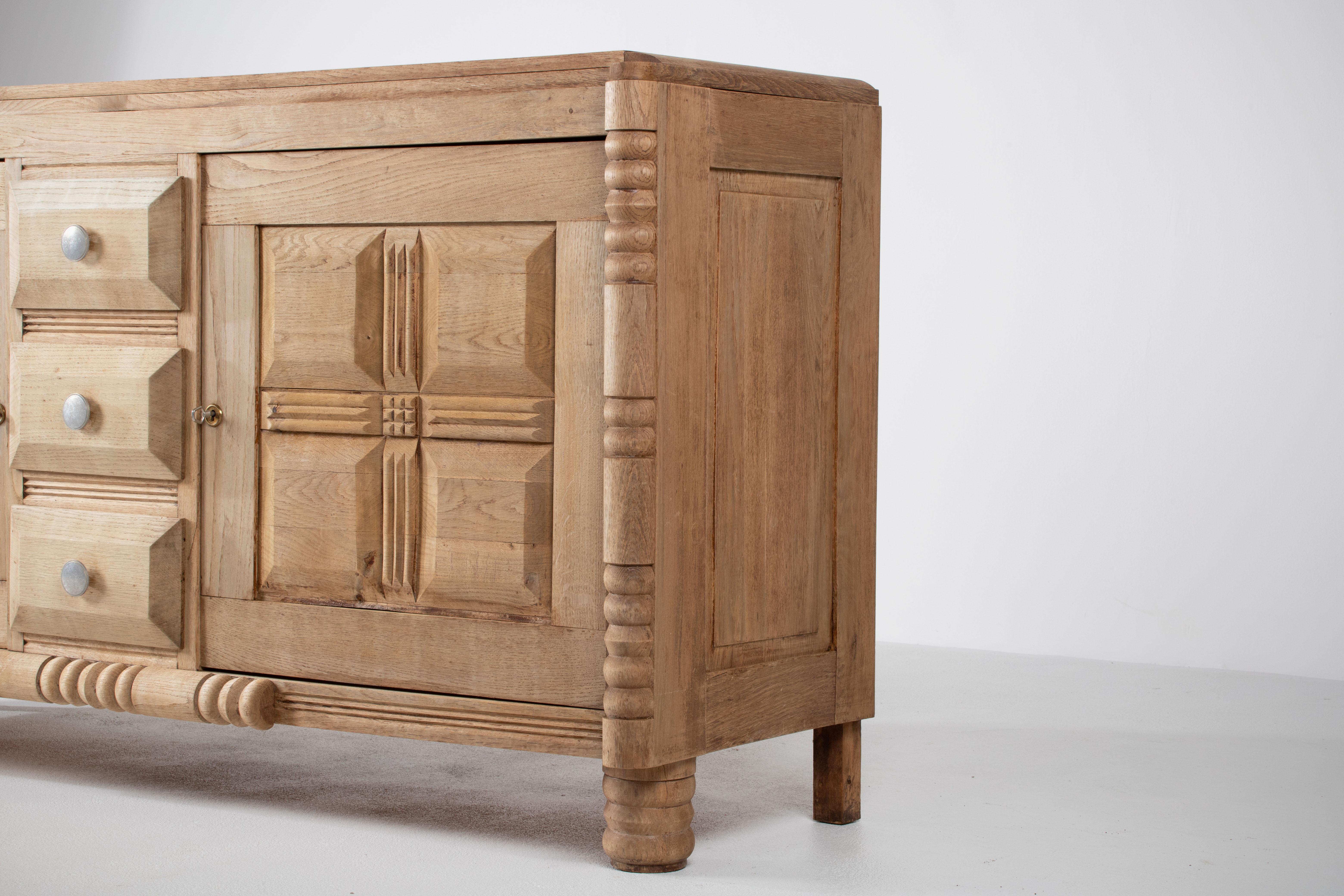 French Solid Oak Credenza, 1940s 7
