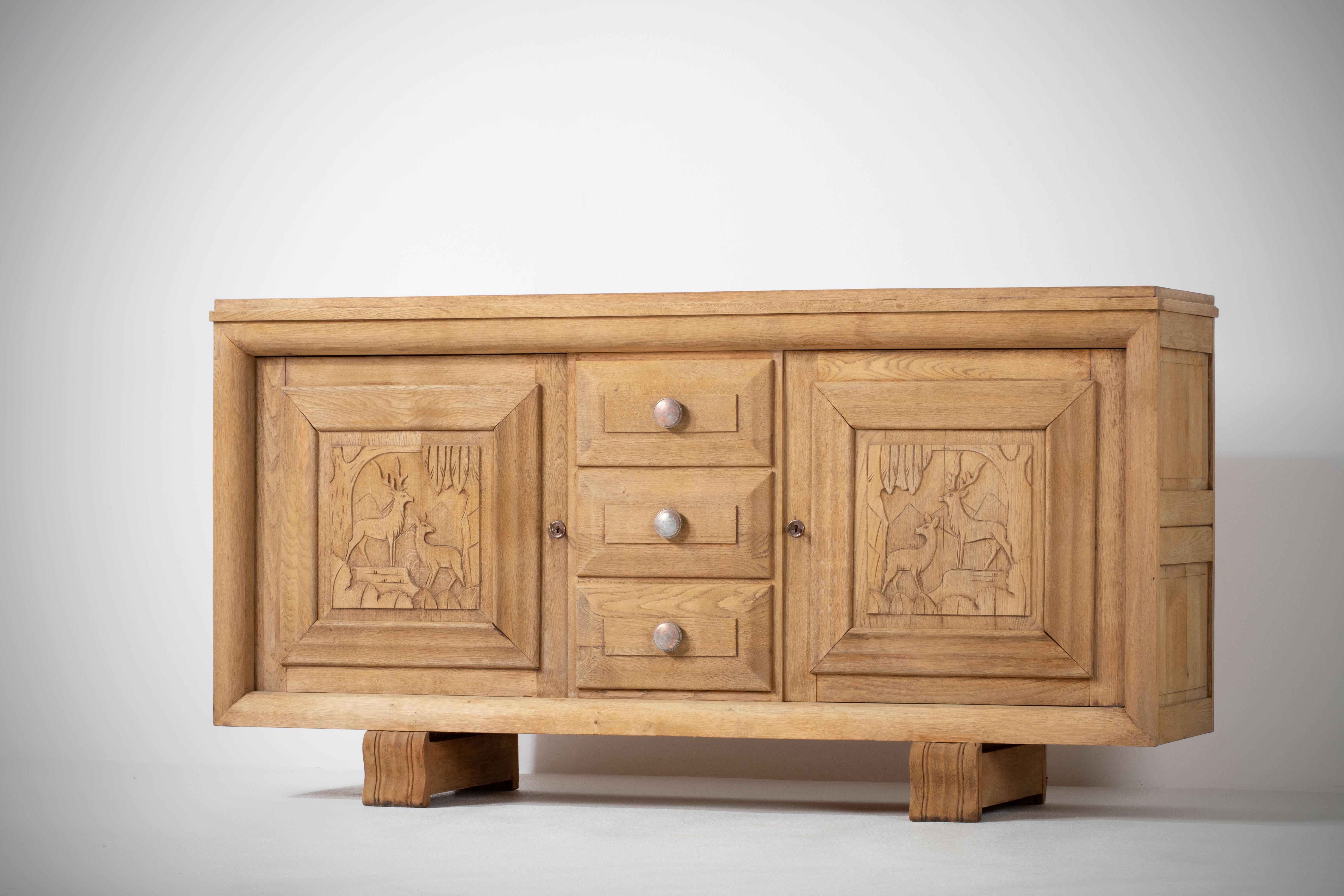 French, Solid Oak Credenza, 1940s For Sale 7