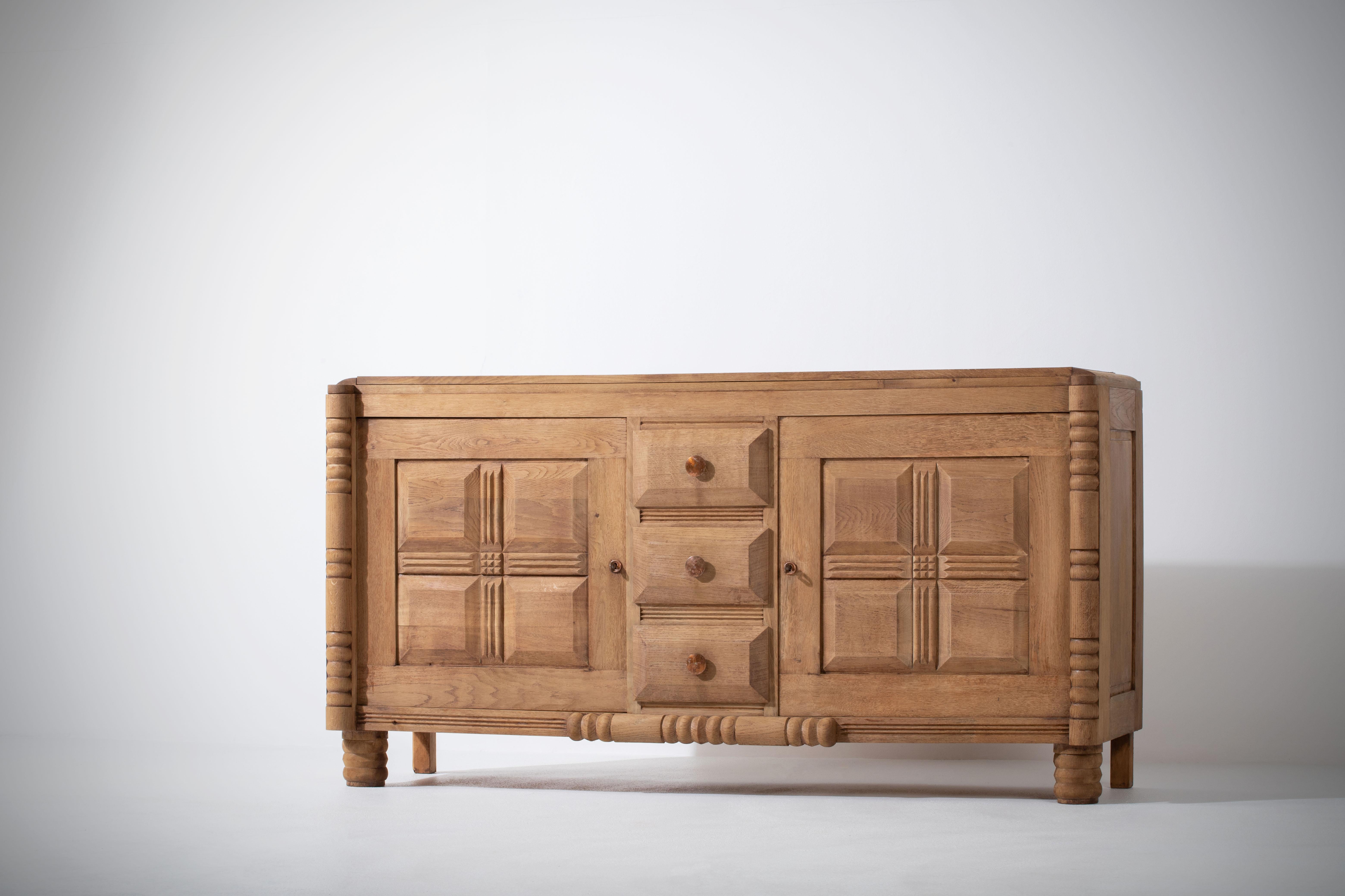 French Solid Oak Credenza, 1940s 7