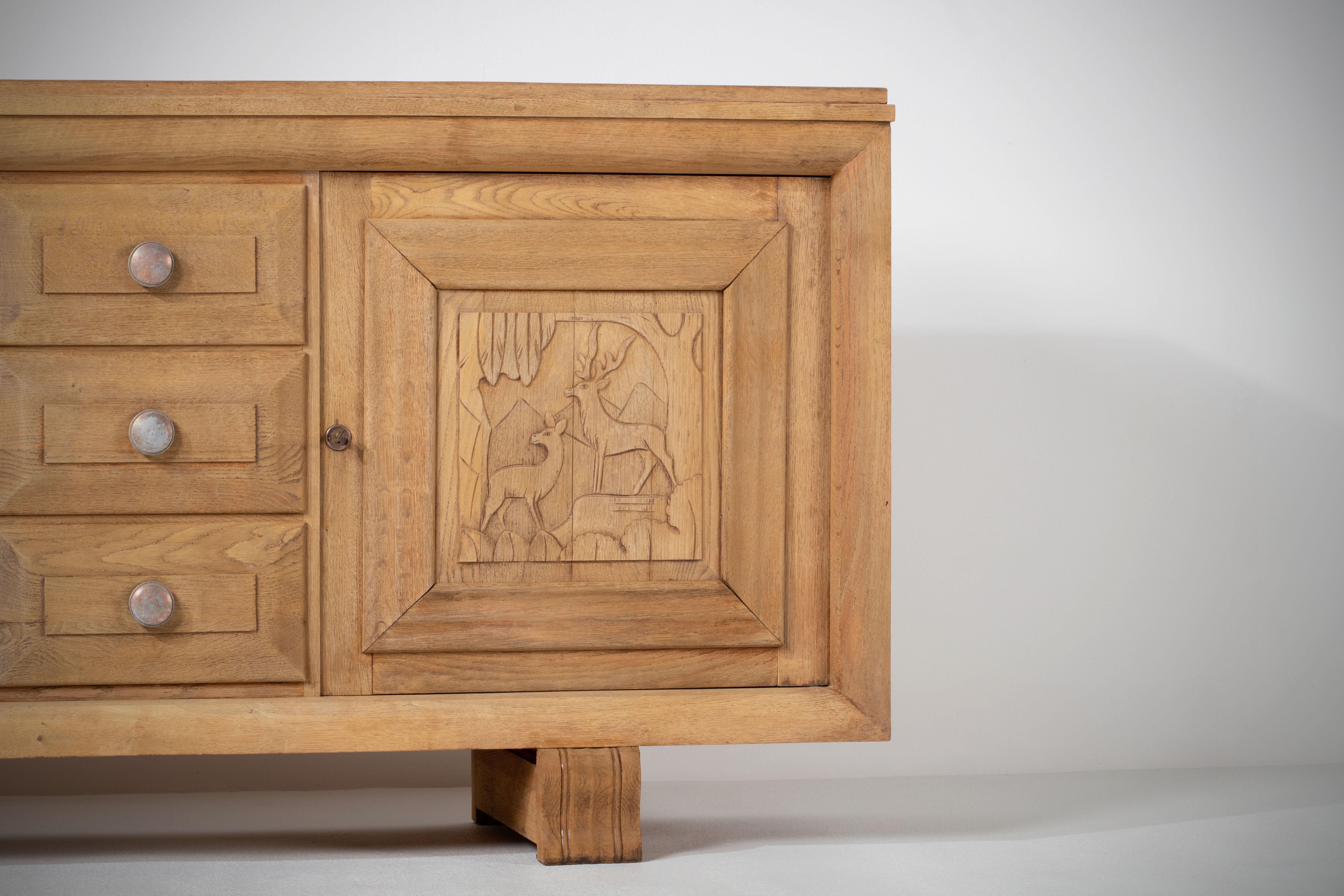 French, Solid Oak Credenza, 1940s For Sale 8