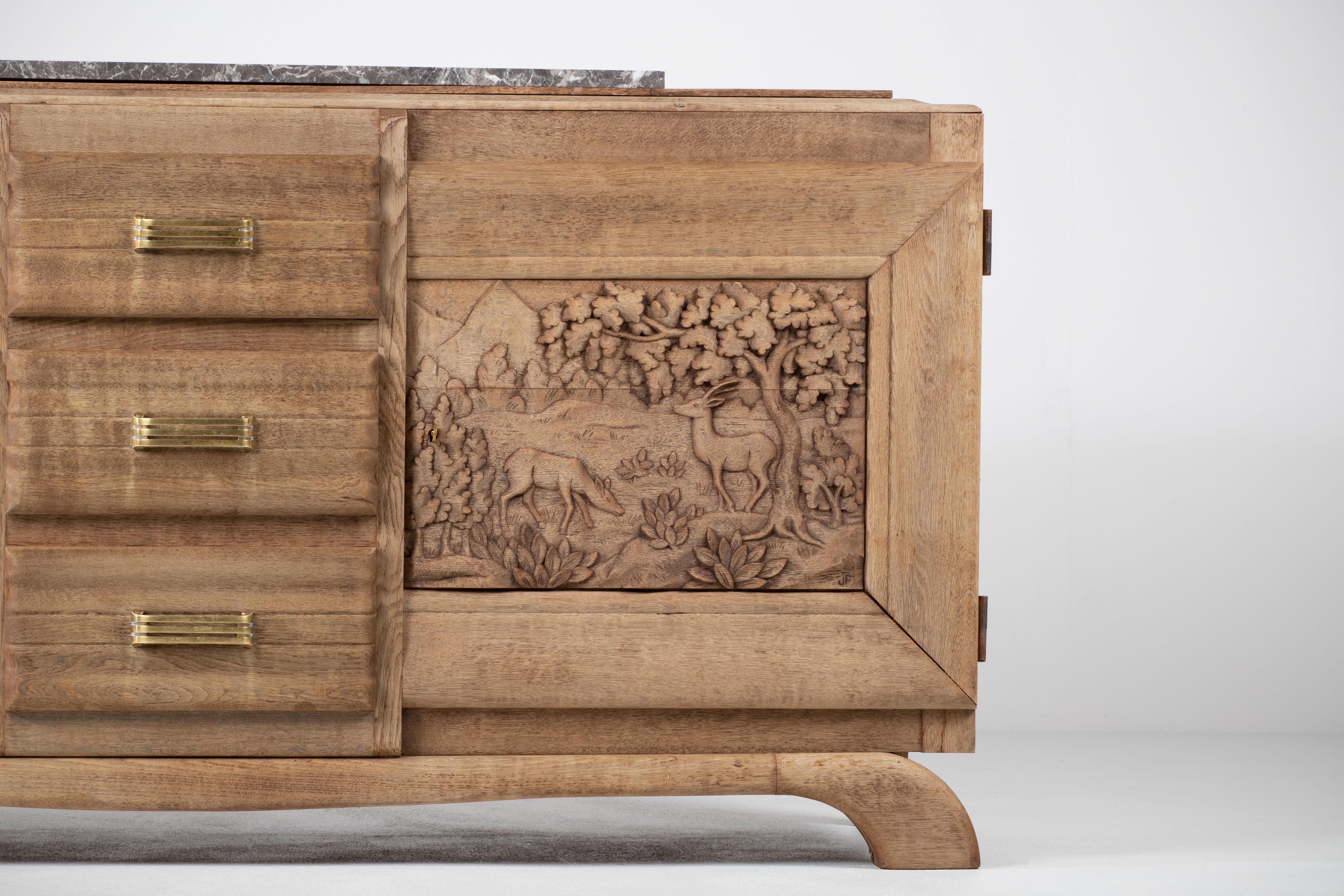 French Solid Oak Credenza, 1940s 10