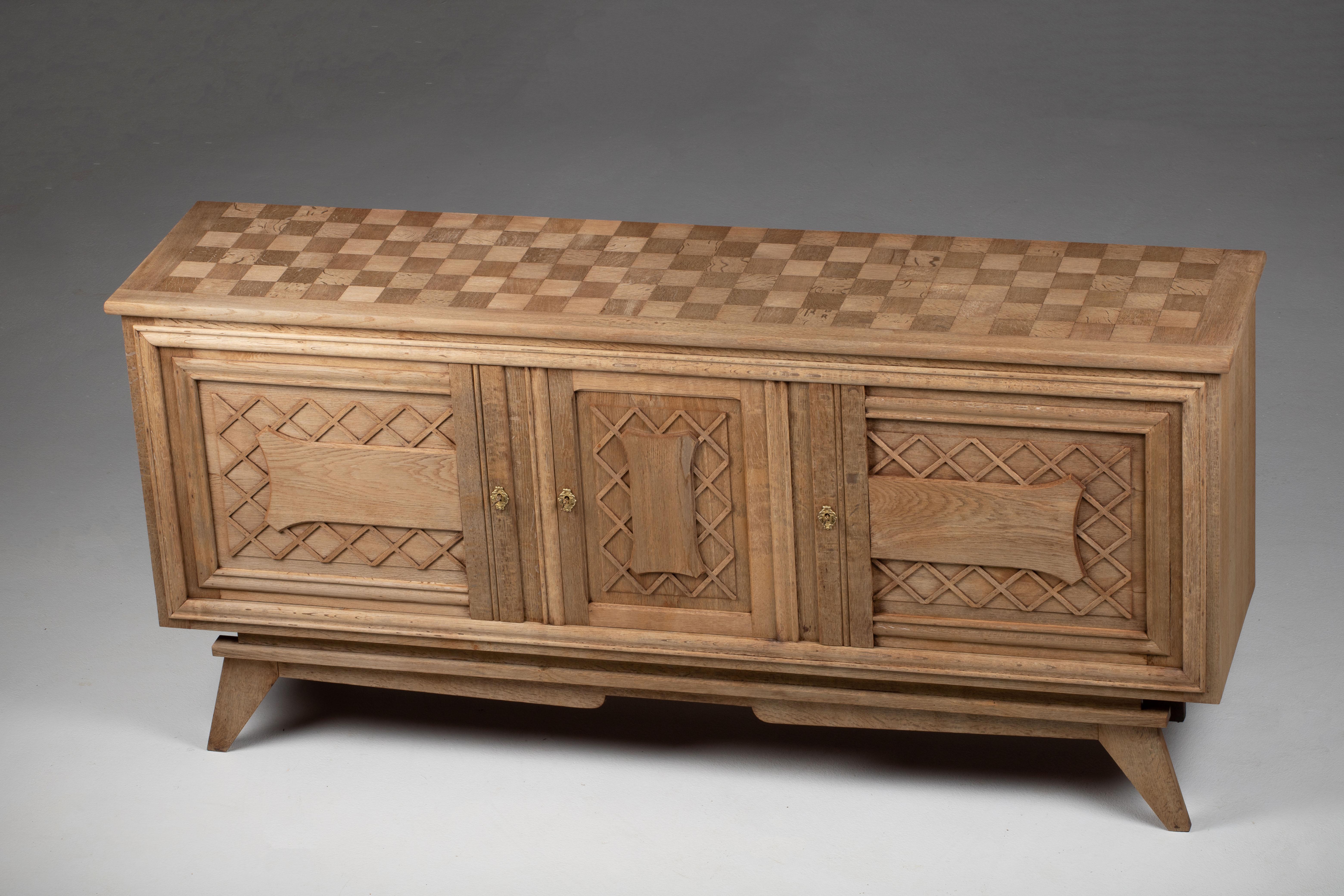 French Solid Oak Credenza, 1940s 10