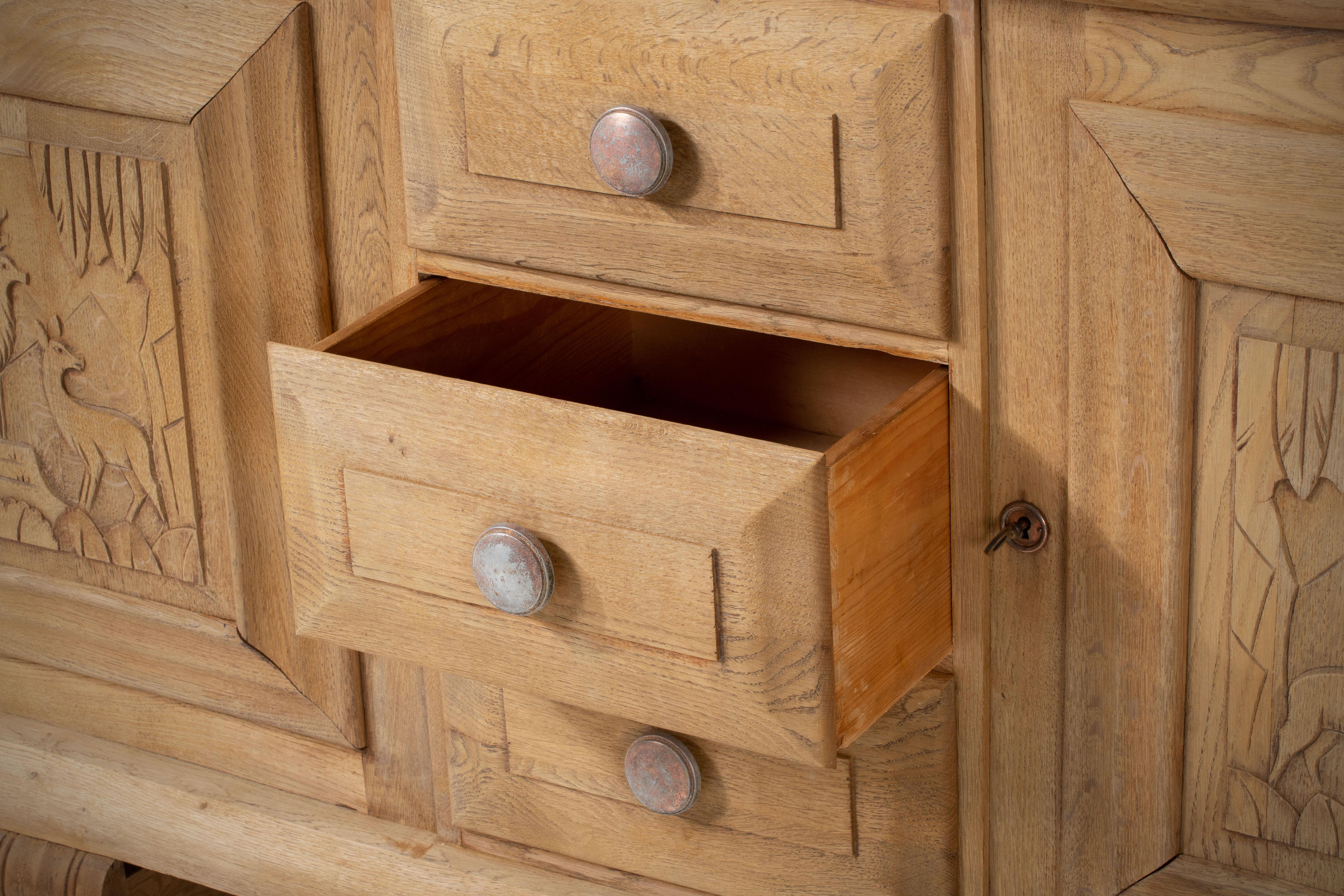 French, Solid Oak Credenza, 1940s For Sale 11