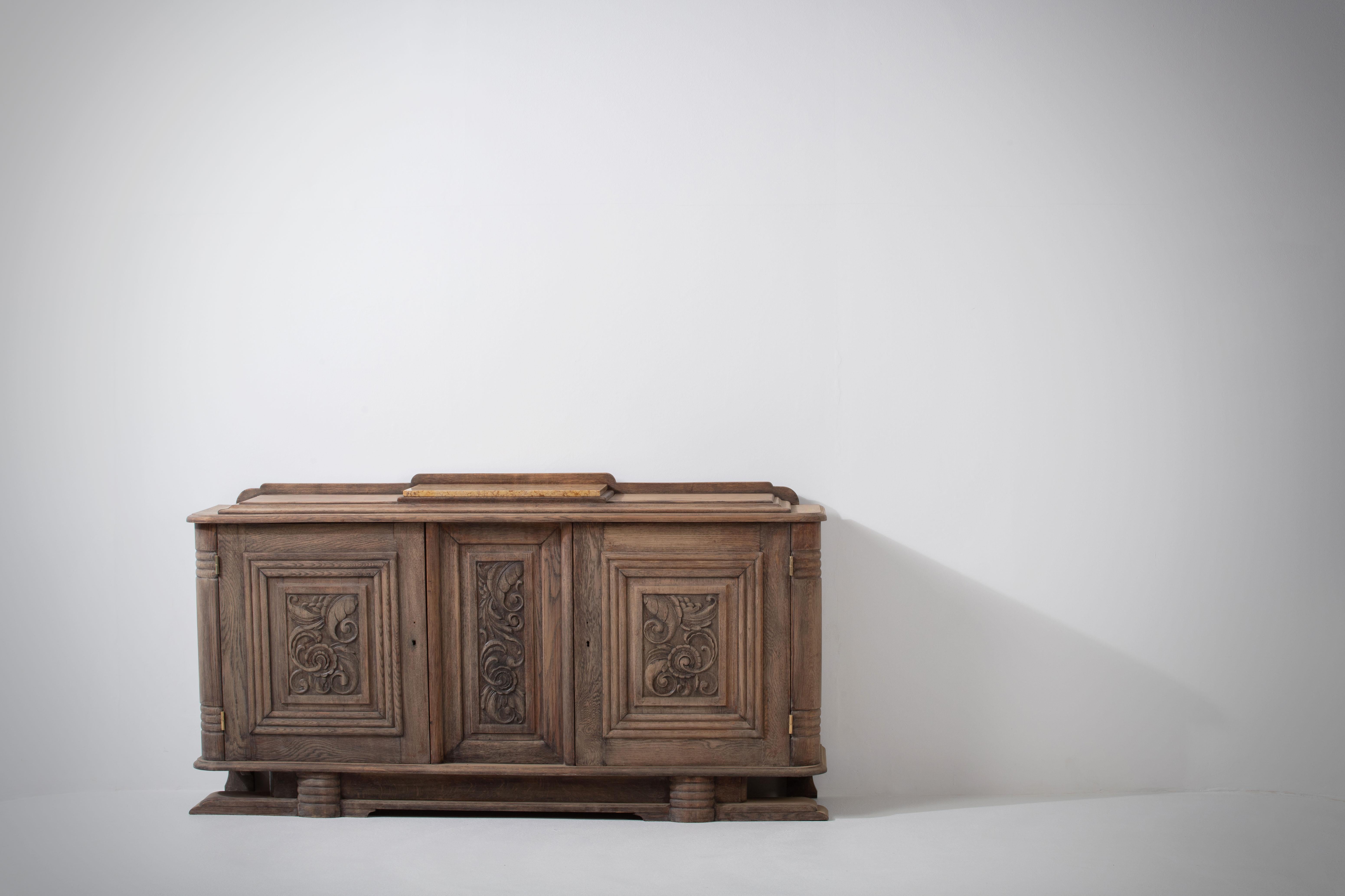 French Solid Oak Credenza, 1940s For Sale 11