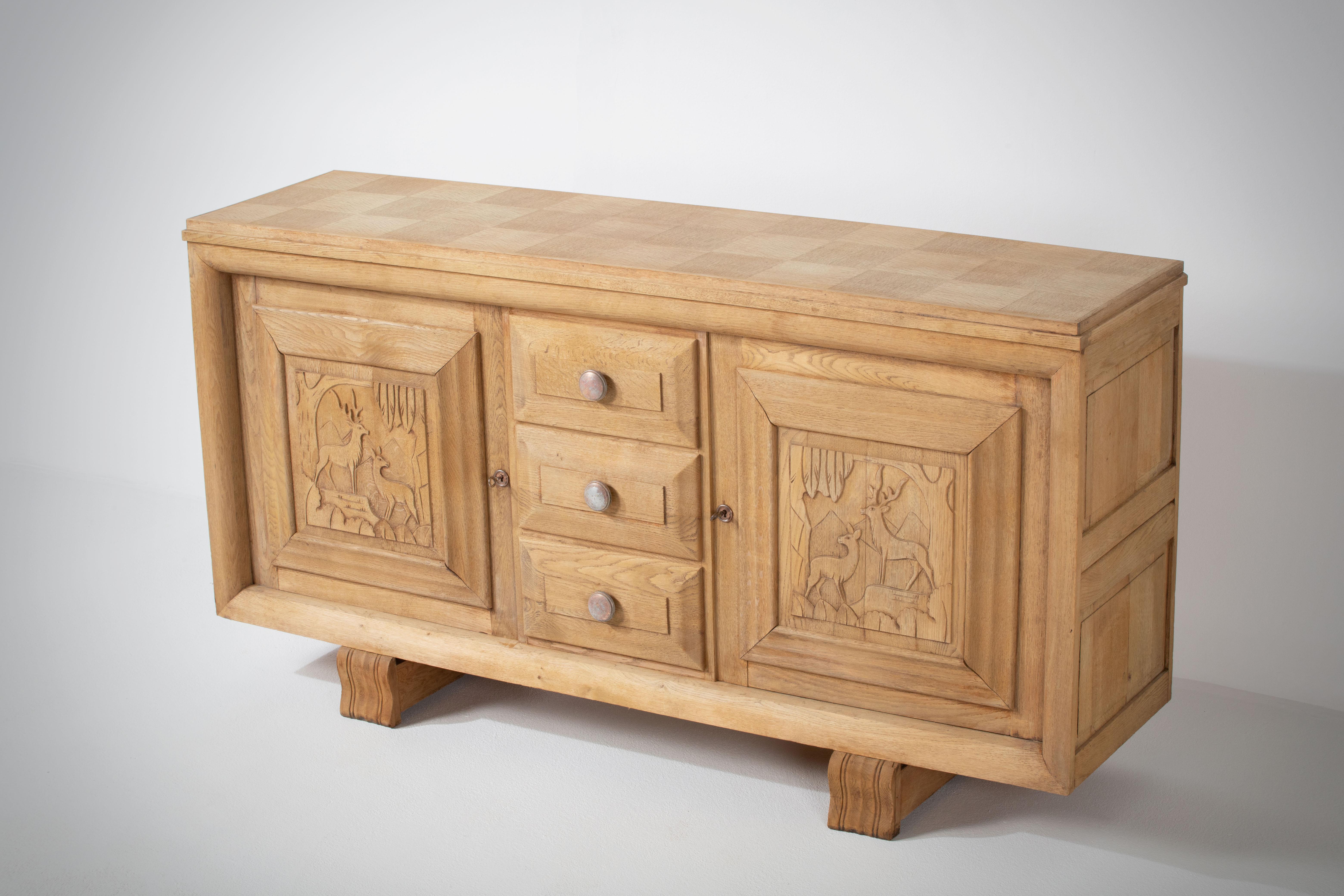 French, Solid Oak Credenza, 1940s For Sale 13