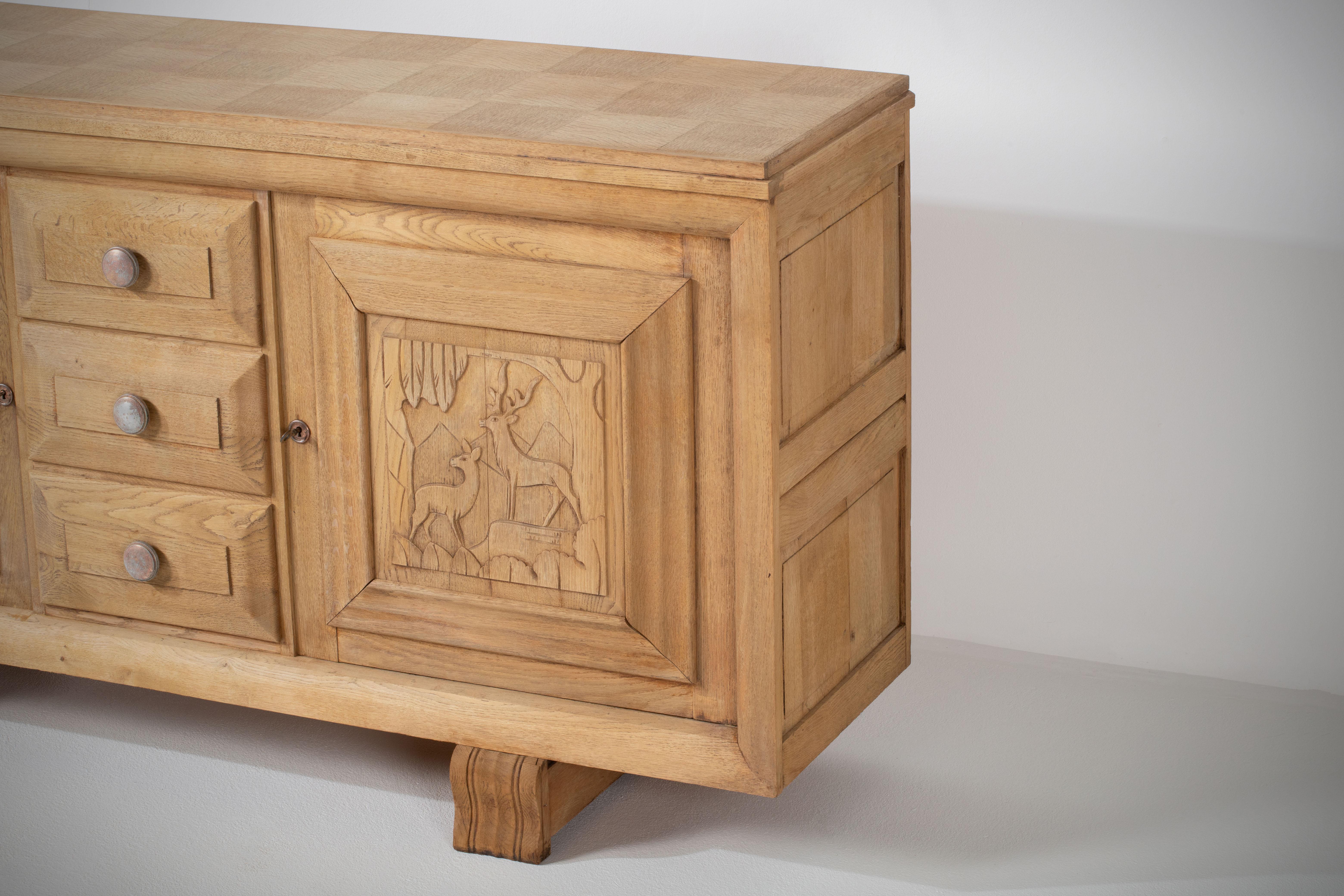 French, Solid Oak Credenza, 1940s For Sale 14