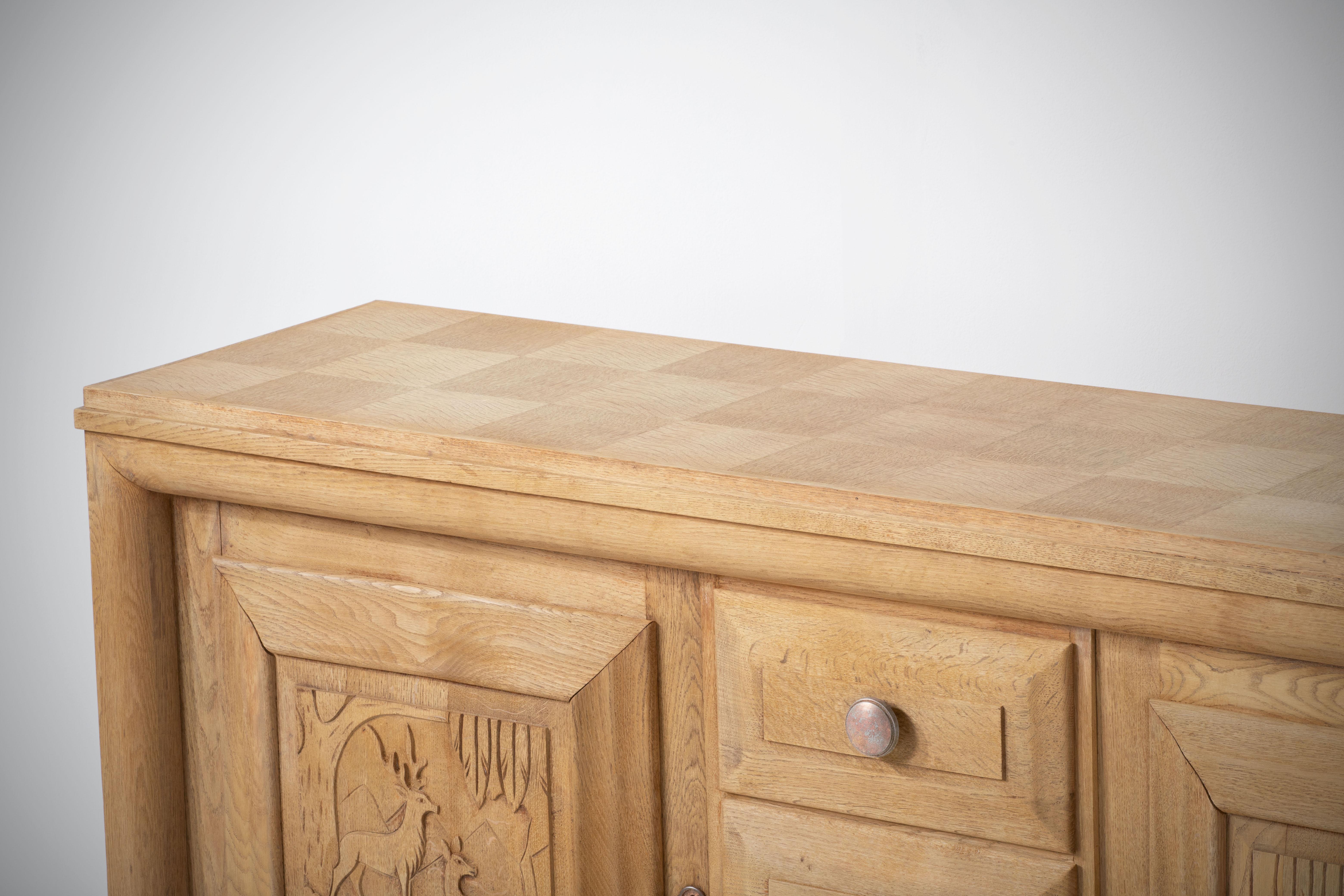 French, Solid Oak Credenza, 1940s For Sale 15