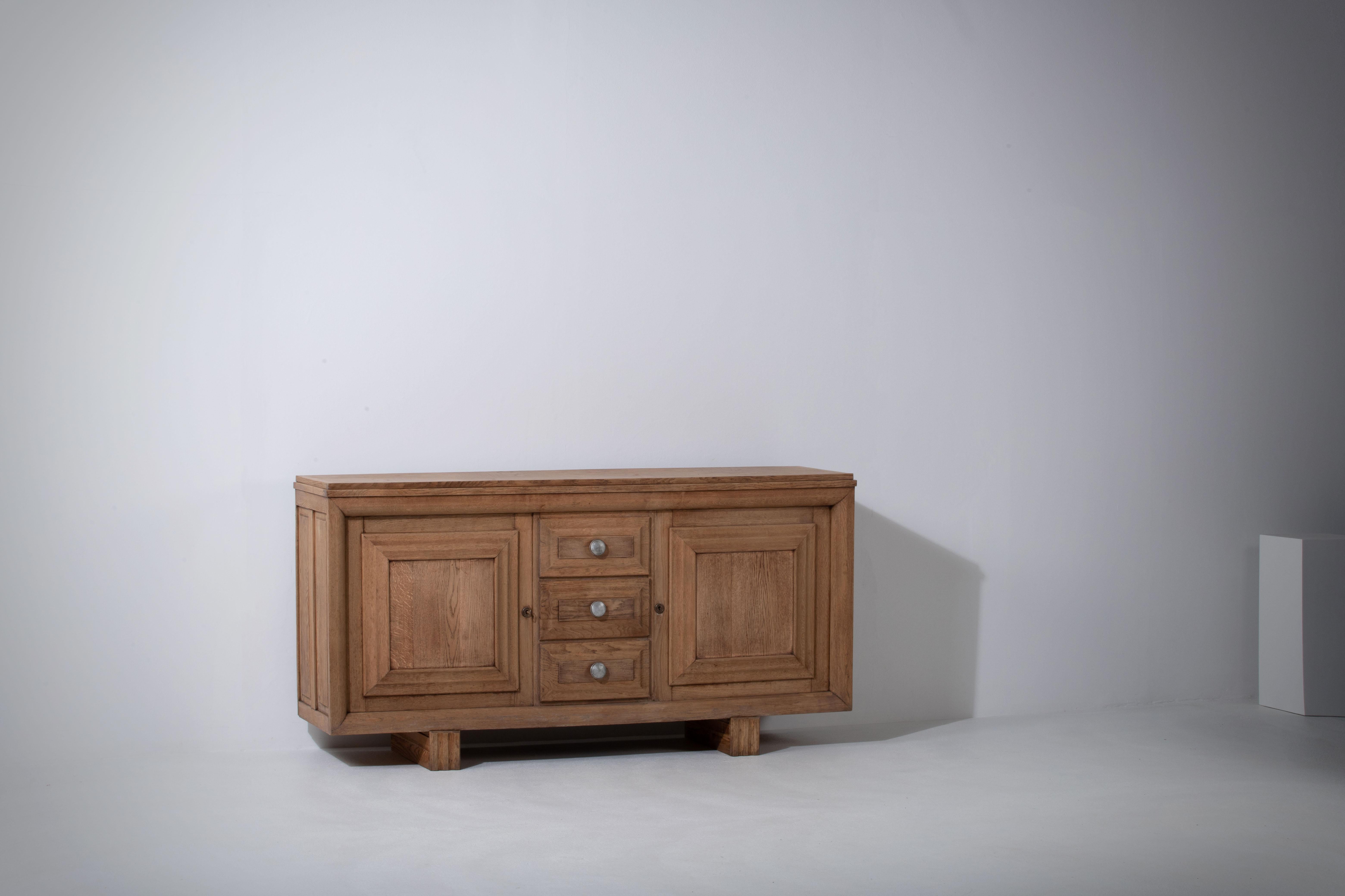 Art Deco French, Solid Oak Credenza, 1940s For Sale