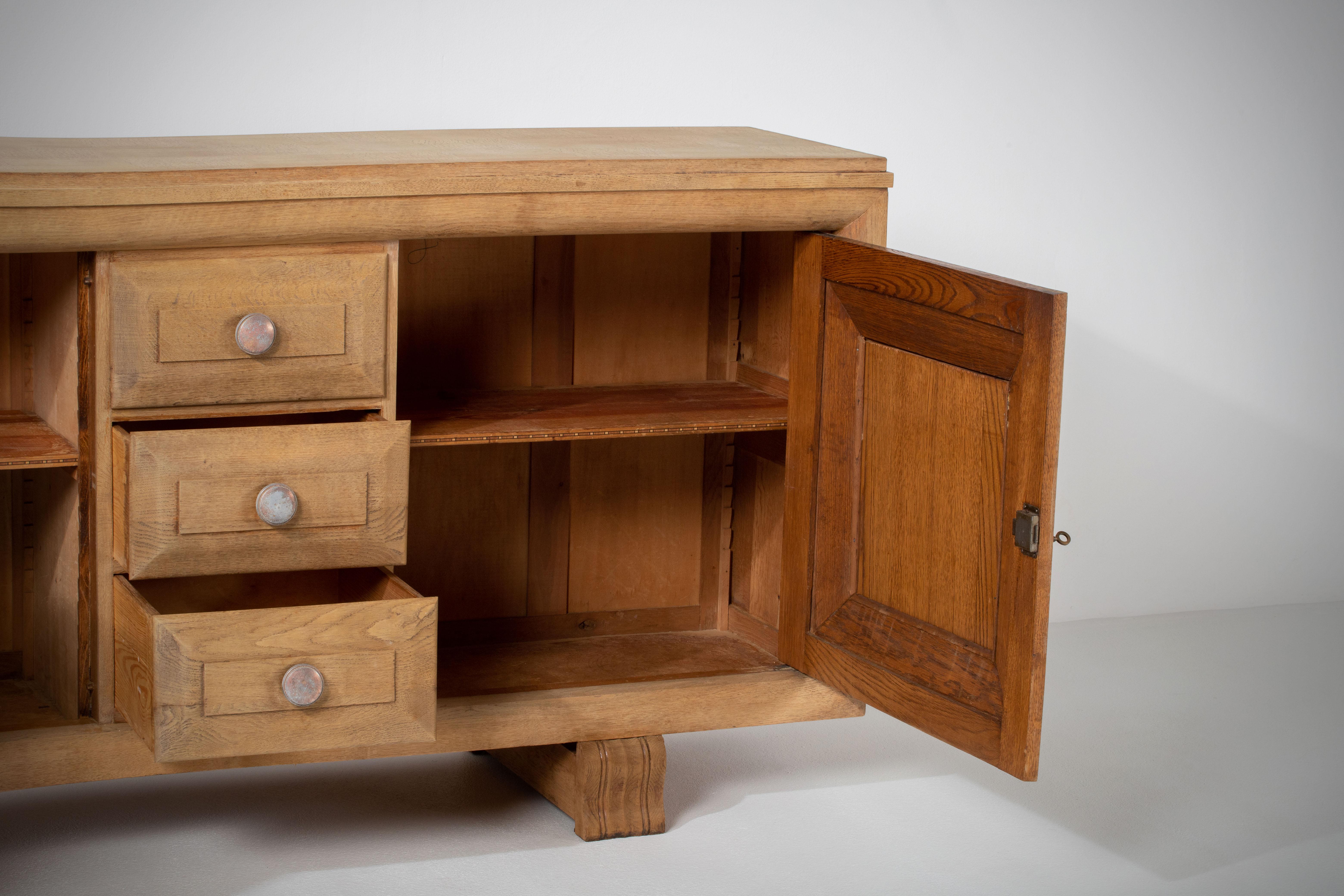 French, Solid Oak Credenza, 1940s For Sale 1