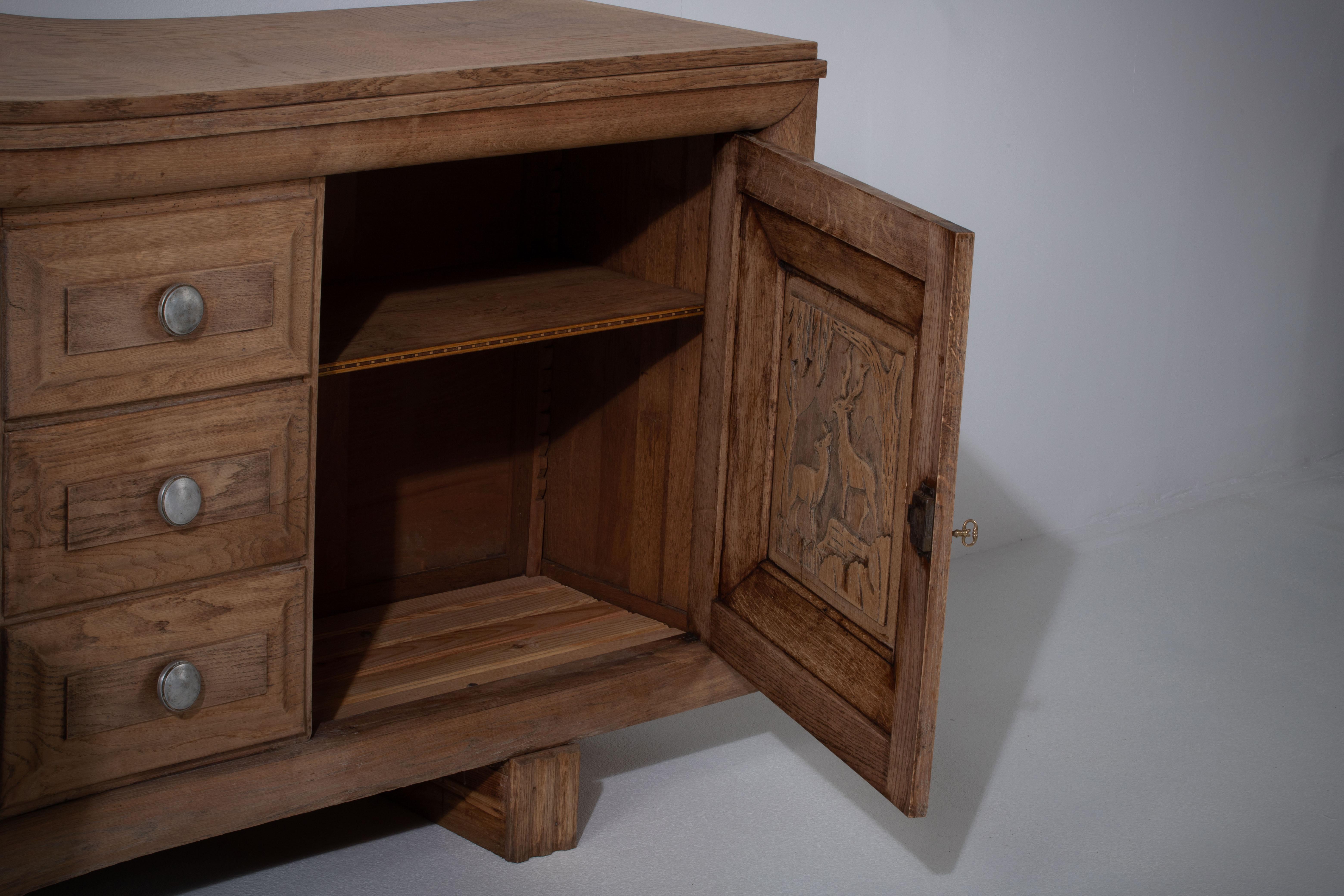 French, Solid Oak Credenza, 1940s For Sale 1