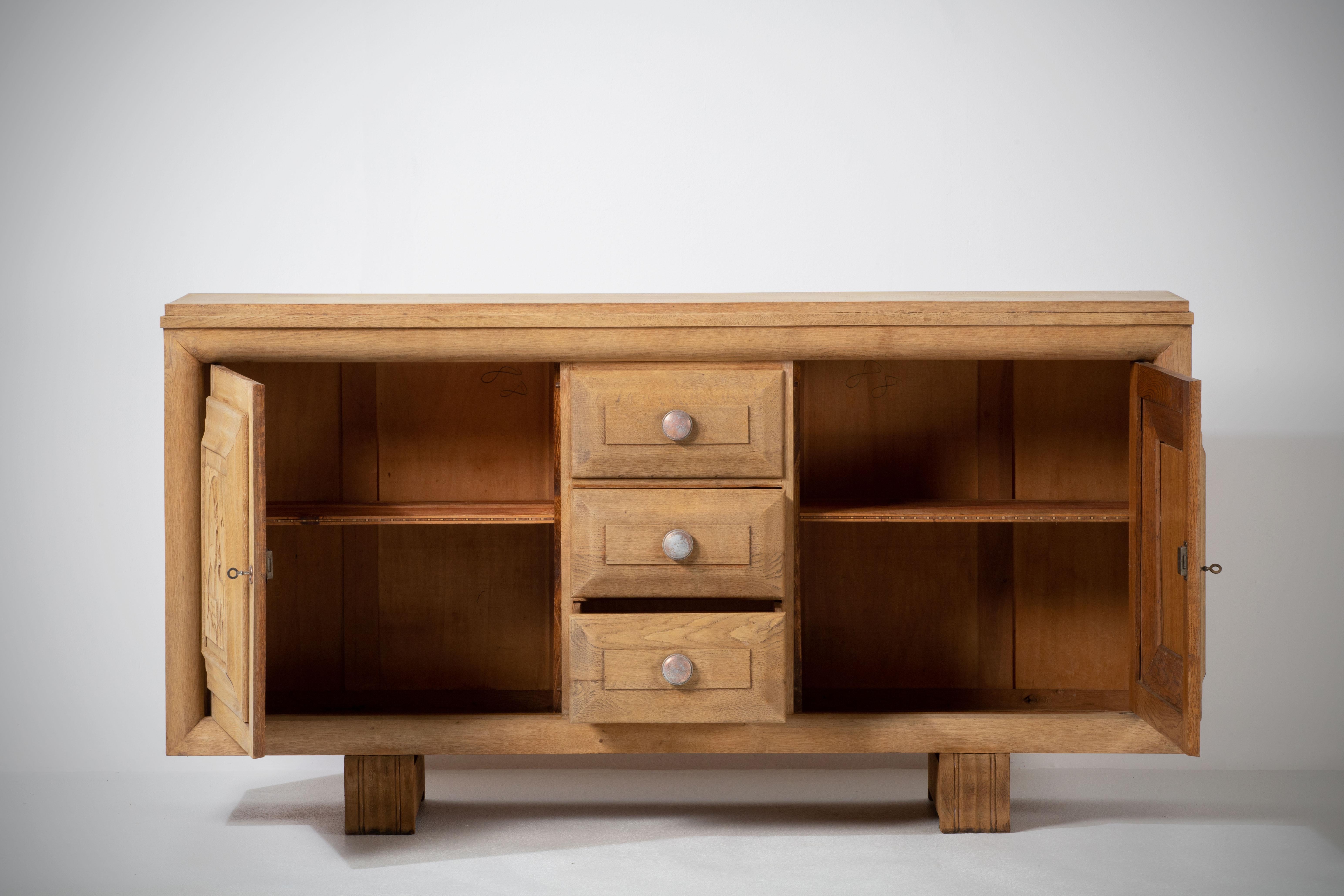 French, Solid Oak Credenza, 1940s For Sale 2