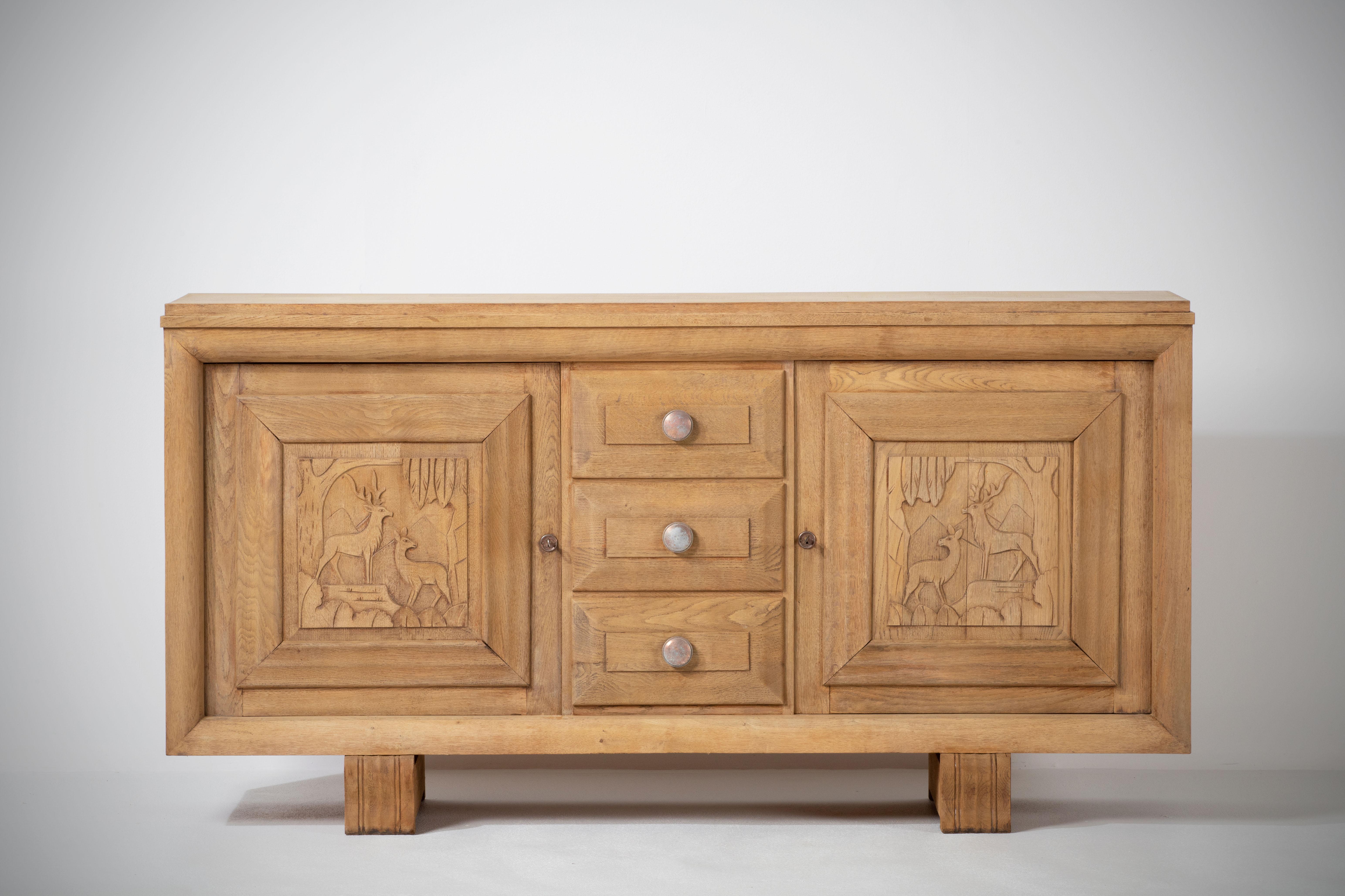 French, Solid Oak Credenza, 1940s For Sale 3