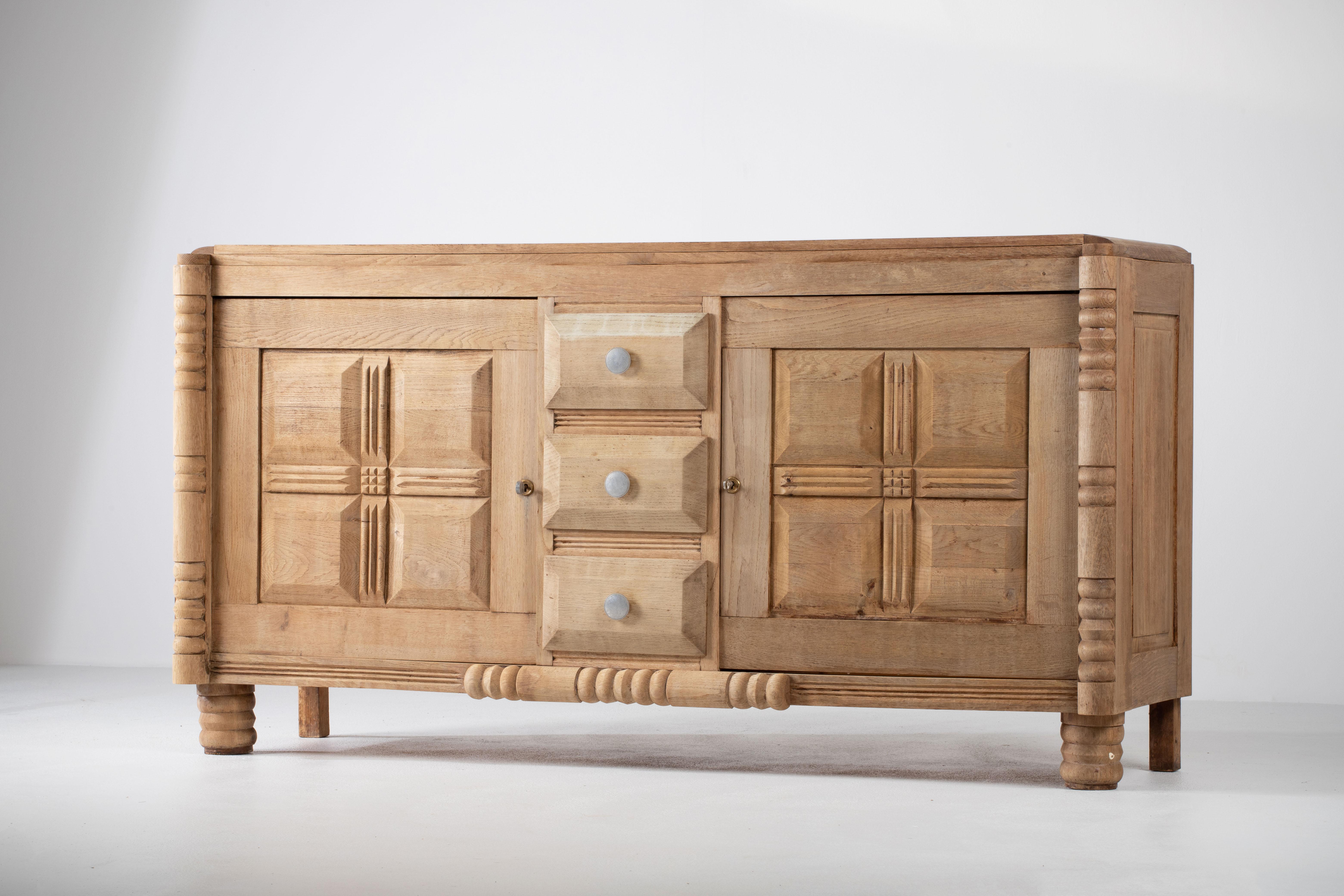French Solid Oak Credenza, 1940s 4