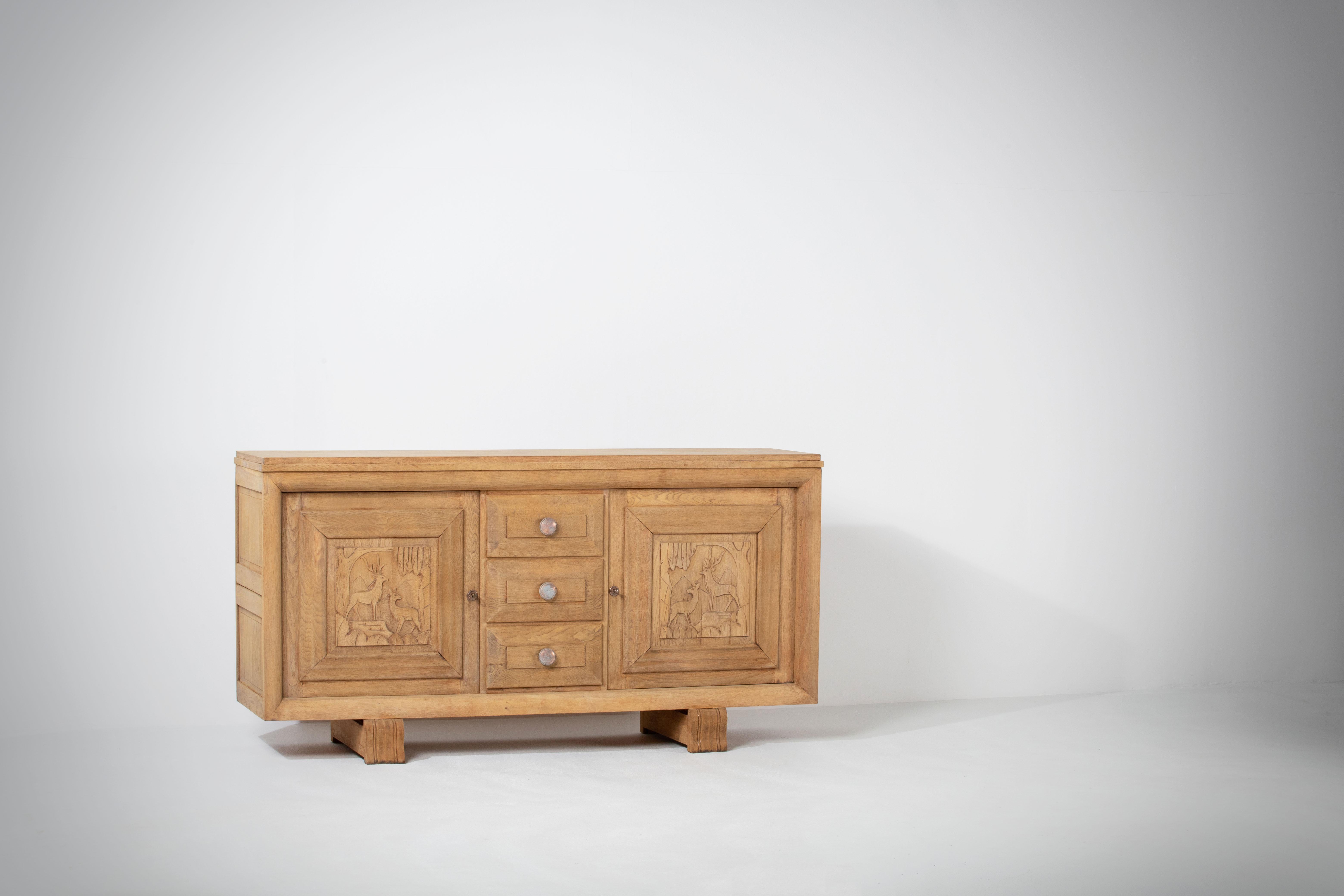 French, Solid Oak Credenza, 1940s For Sale 4